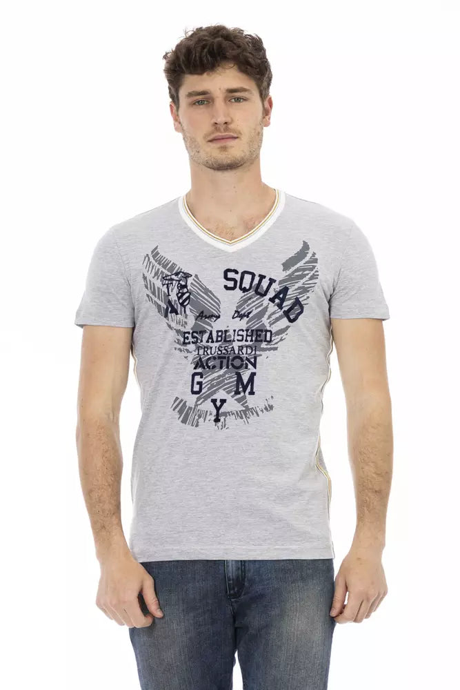Trussardi Action Gray Cotton Men's V-Neck T-Shirt - Luxe Nova