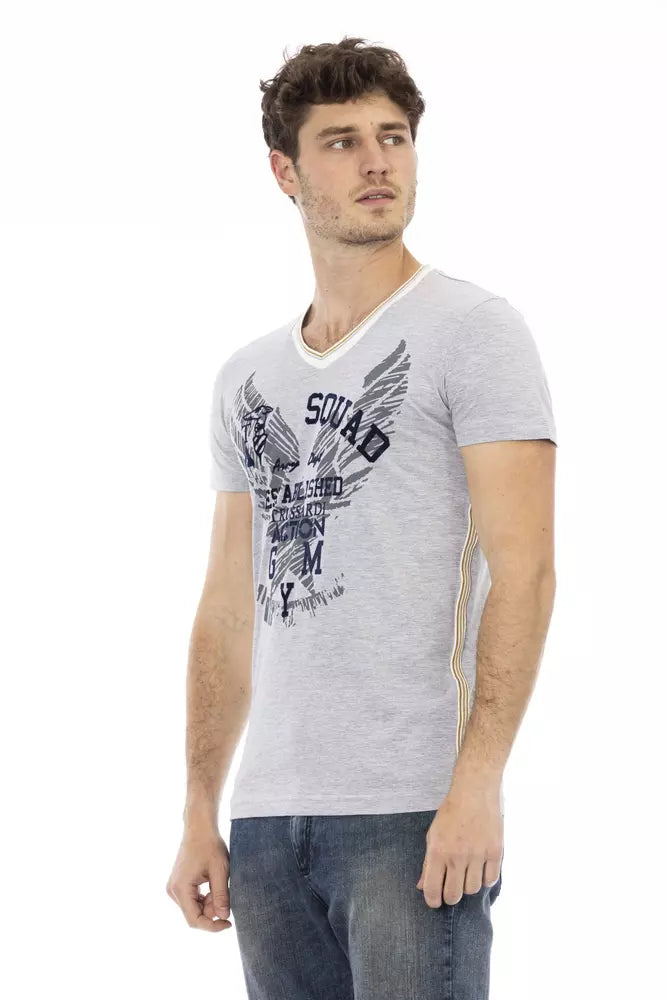 Trussardi Action Gray Cotton Men's V-Neck T-Shirt - Luxe Nova