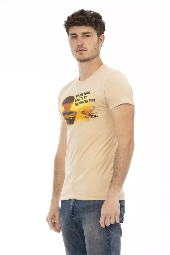 Trussardi Action Beige Cotton Men's T-Shirt - Luxe Nova