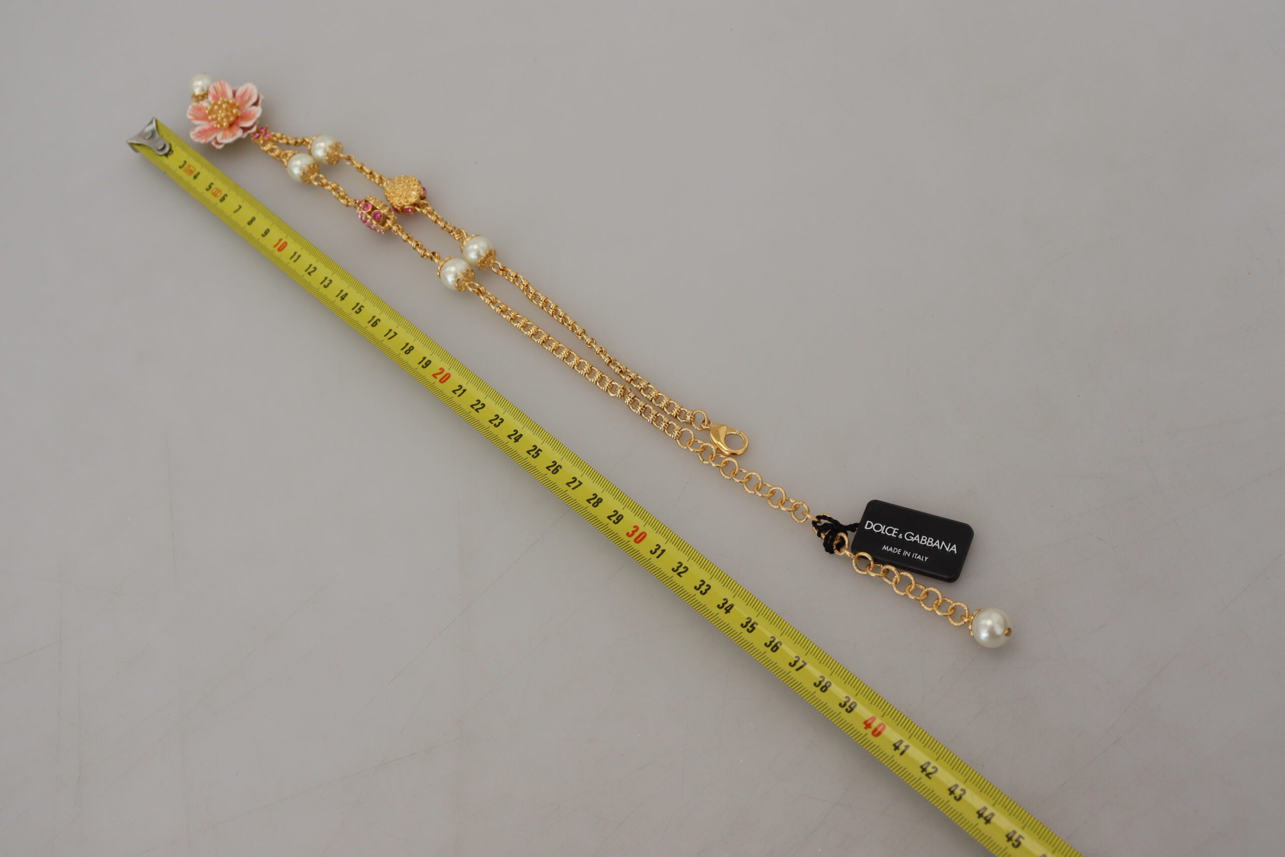 Dolce & Gabbana Gold Tone Floral Crystals Pink Embellished Necklace - Luxe Nova