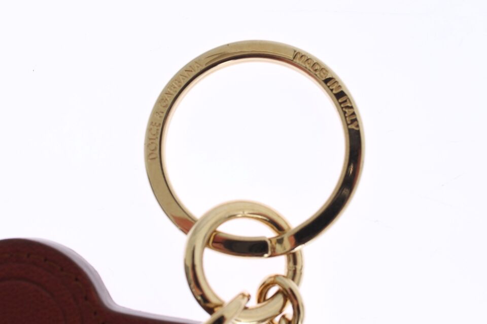 Dolce & Gabbana Brown Leather Miss SICILY Gold Finder Chain Keychain - Luxe Nova