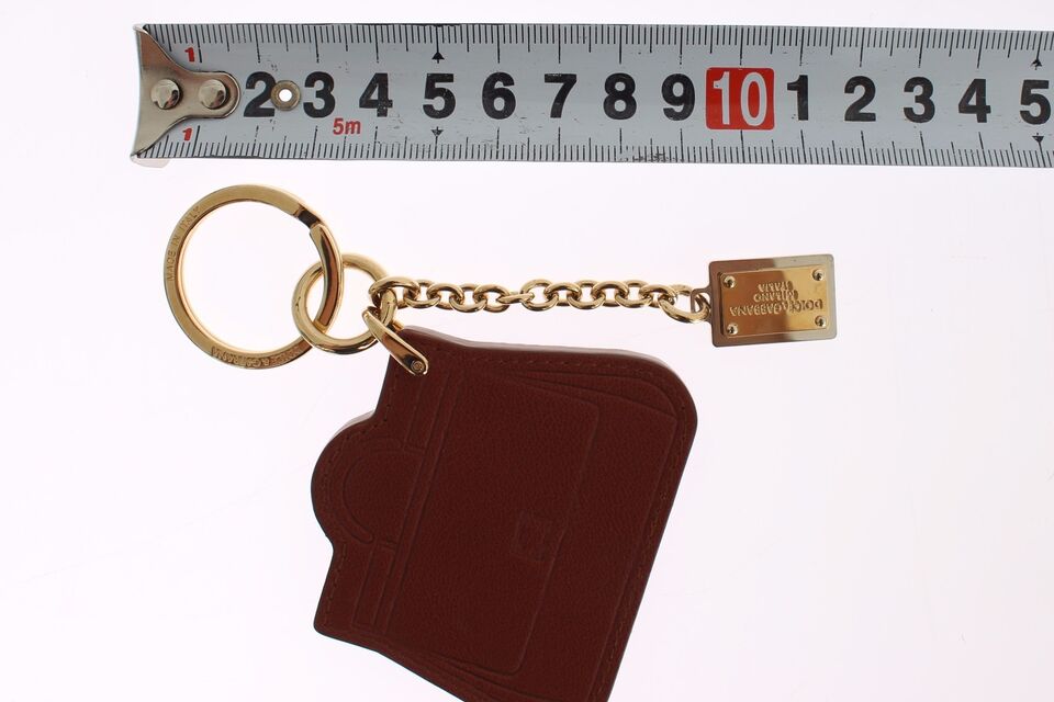 Dolce & Gabbana Brown Leather Miss SICILY Gold Finder Chain Keychain - Luxe Nova