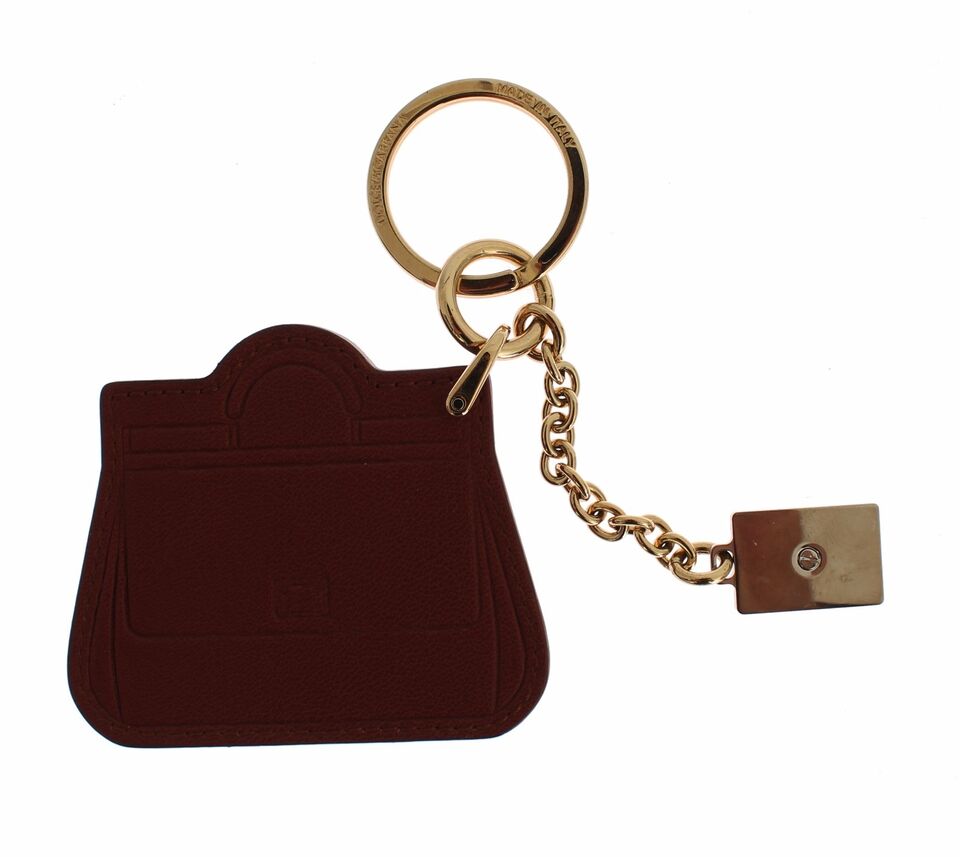 Dolce & Gabbana Brown Leather Miss SICILY Gold Finder Chain Keychain - Luxe Nova