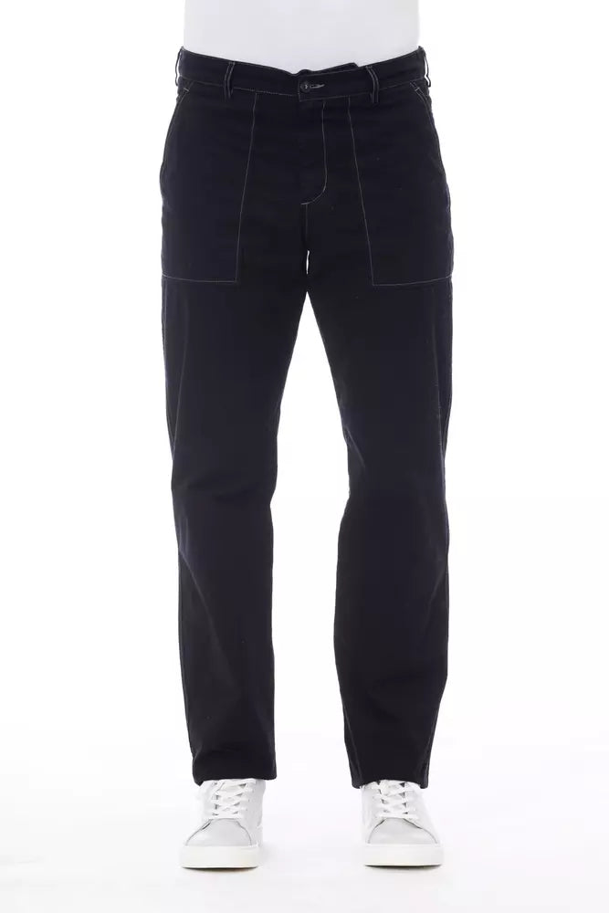Alpha Studio Blue Cotton Men Pant - Luxe Nova