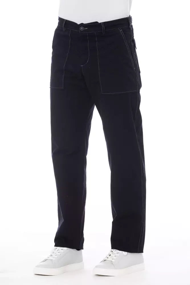 Alpha Studio Blue Cotton Men Pant - Luxe Nova