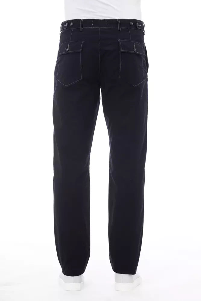 Alpha Studio Blue Cotton Men Pant - Luxe Nova