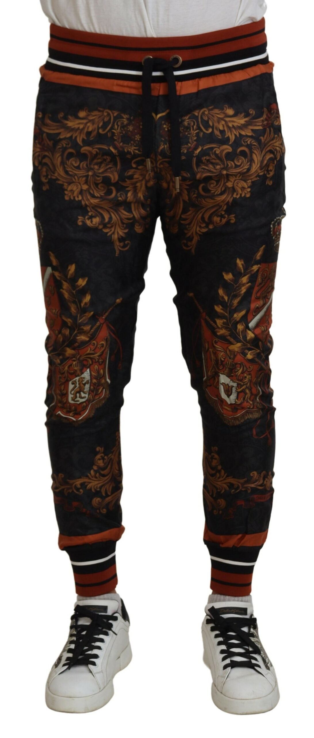 Dolce & Gabbana Gray Silk Baroque Crown Trousers Sport Pants - Luxe Nova