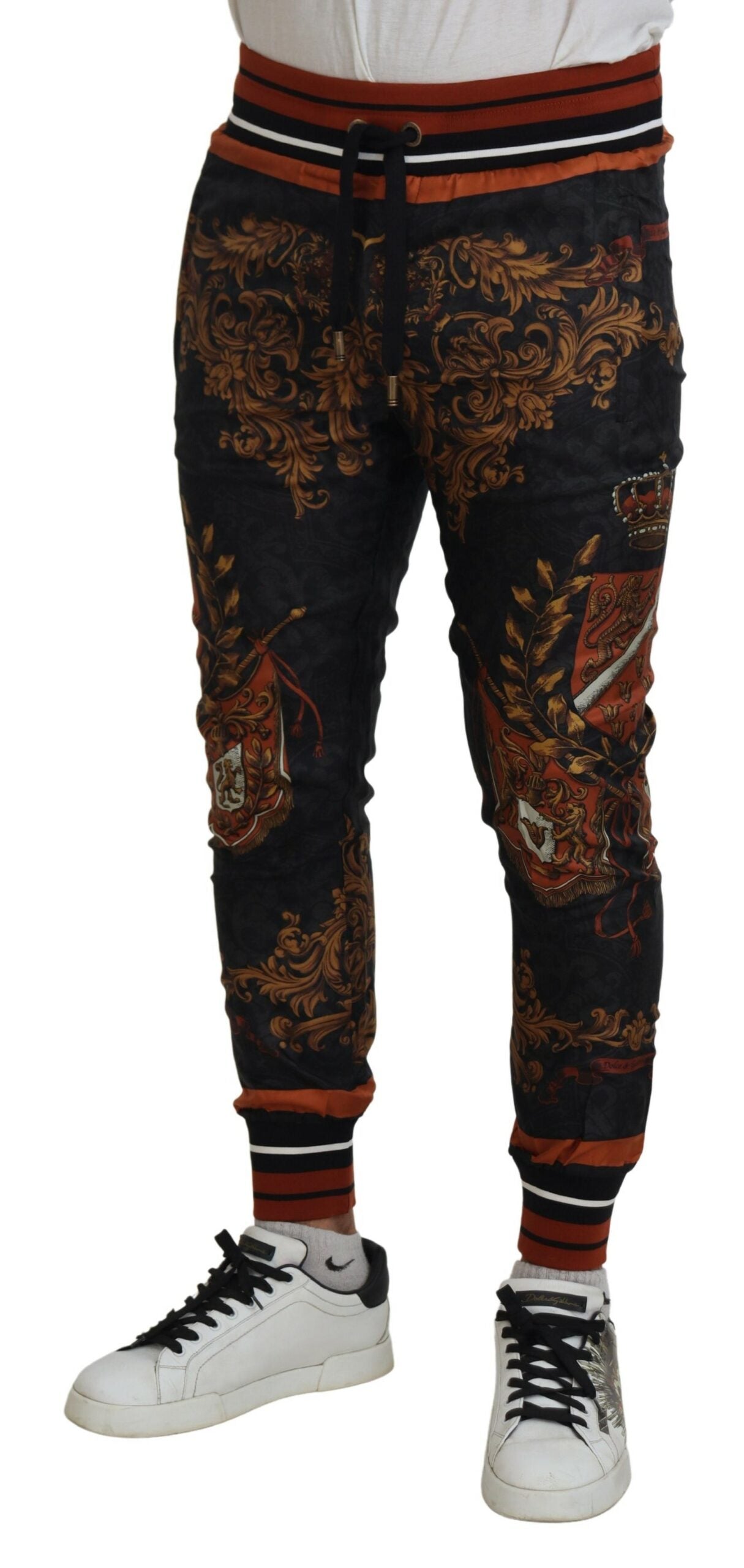 Dolce & Gabbana Gray Silk Baroque Crown Trousers Sport Pants - Luxe Nova