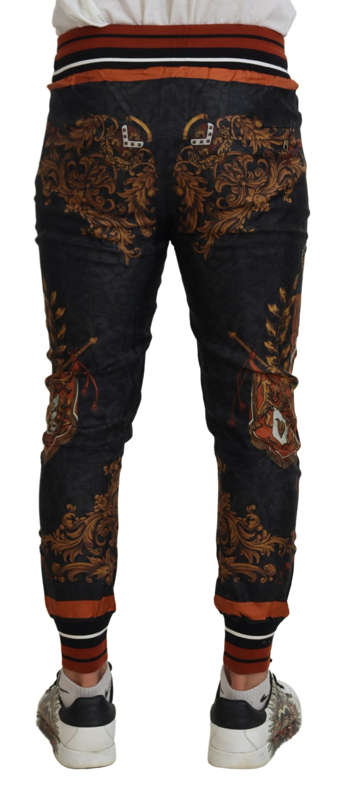Dolce & Gabbana Gray Silk Baroque Crown Trousers Sport Pants - Luxe Nova
