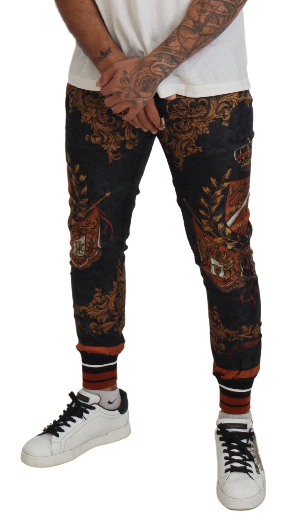 Dolce & Gabbana Gray Silk Baroque Crown Trousers Sport Pants - Luxe Nova