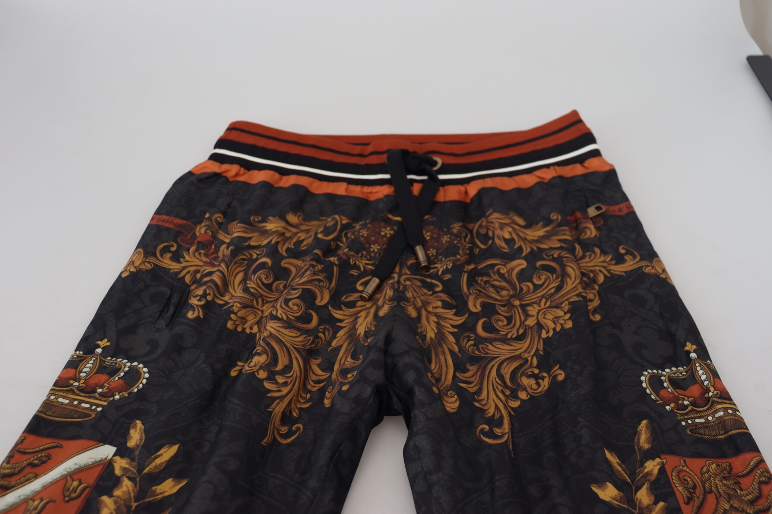Dolce & Gabbana Gray Silk Baroque Crown Trousers Sport Pants - Luxe Nova
