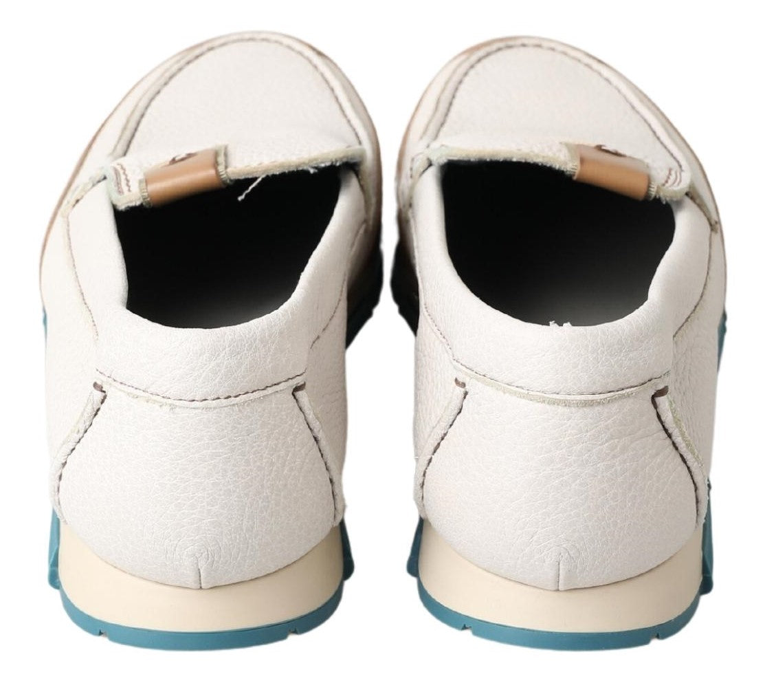 Dolce & Gabbana White Leather Loafers Moccasins Shoes - Luxe Nova