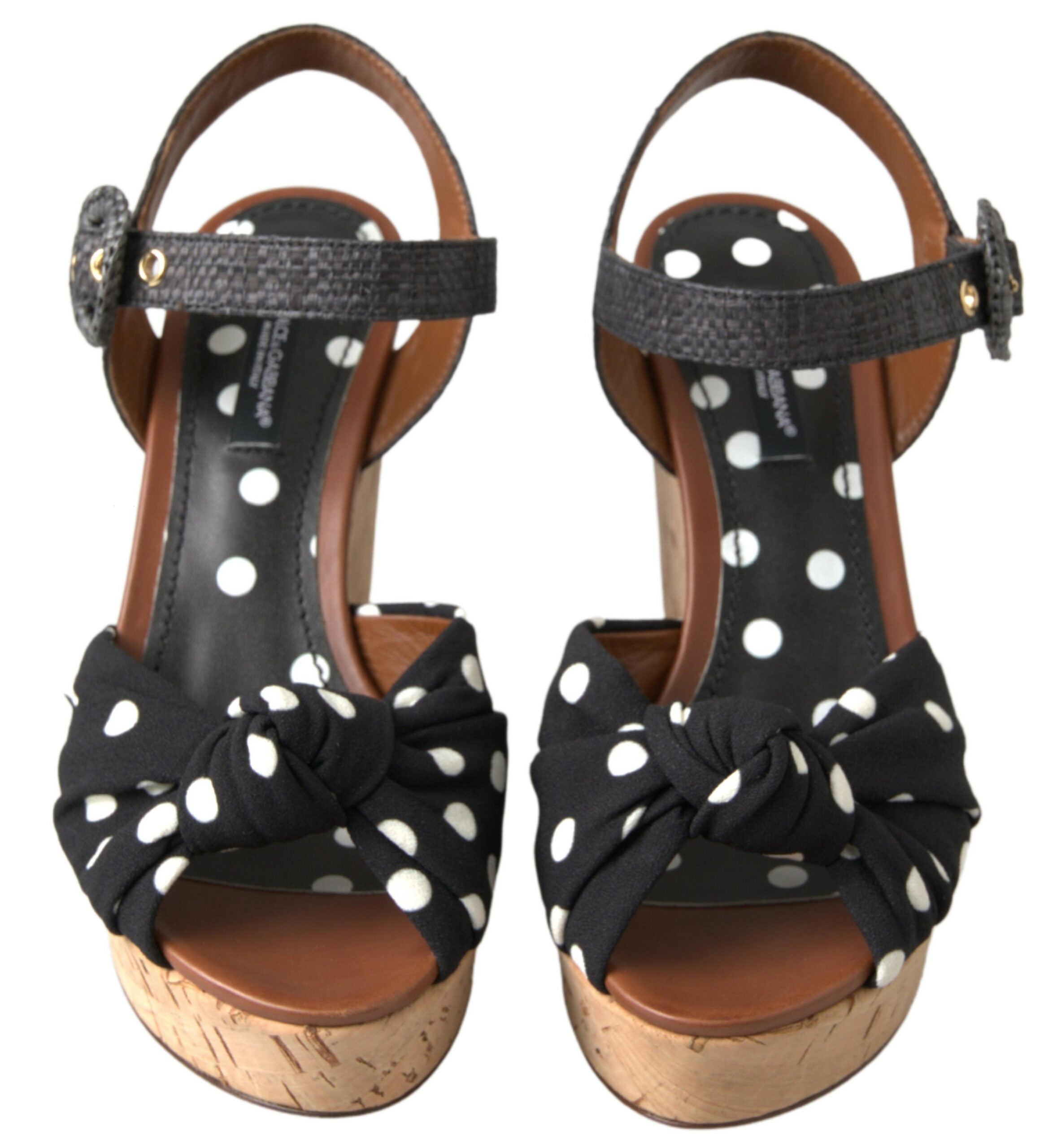 Dolce & Gabbana Black  Wedges Polka Dotted Ankle Strap Shoes Sandals - Luxe Nova