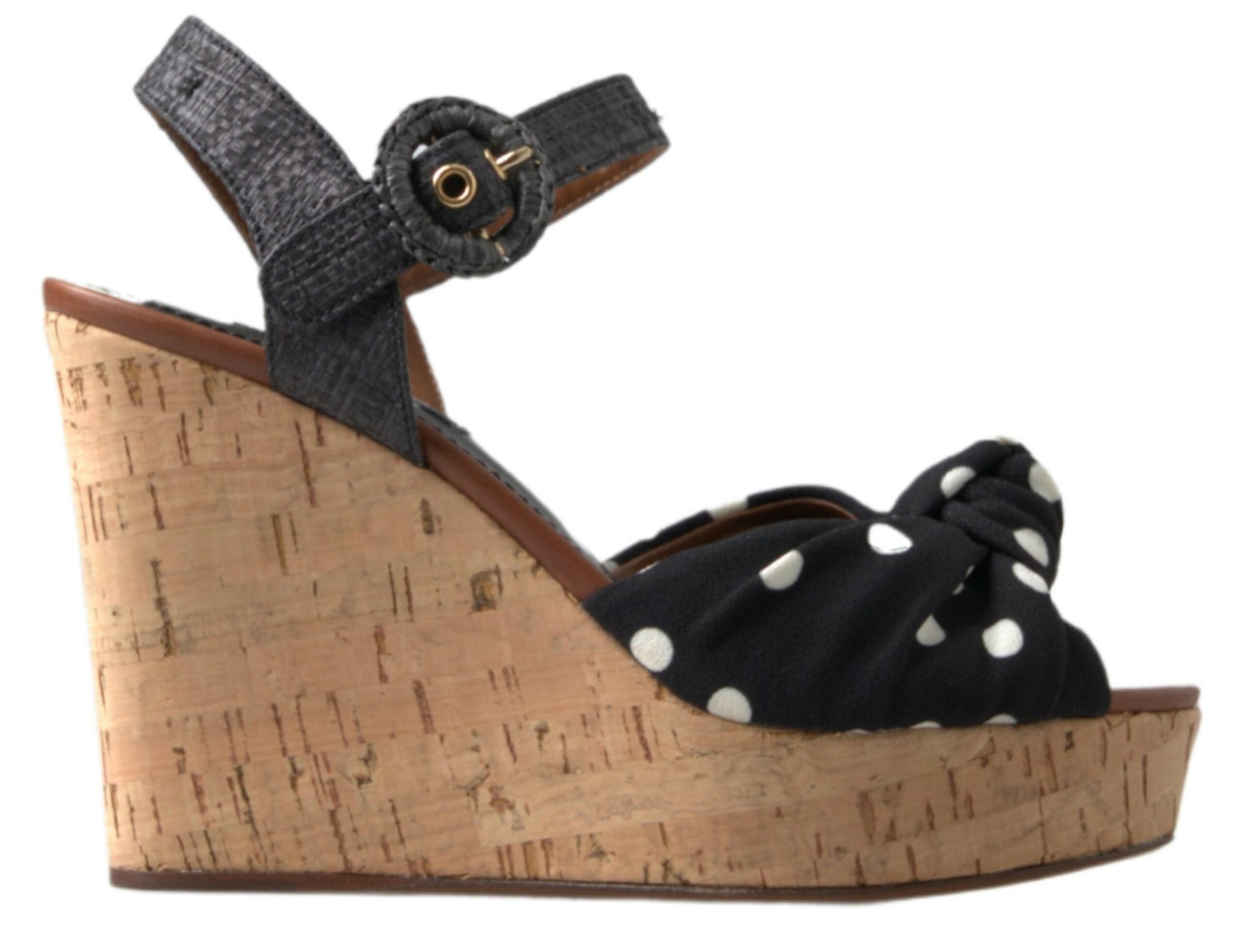 Dolce & Gabbana Black  Wedges Polka Dotted Ankle Strap Shoes Sandals - Luxe Nova