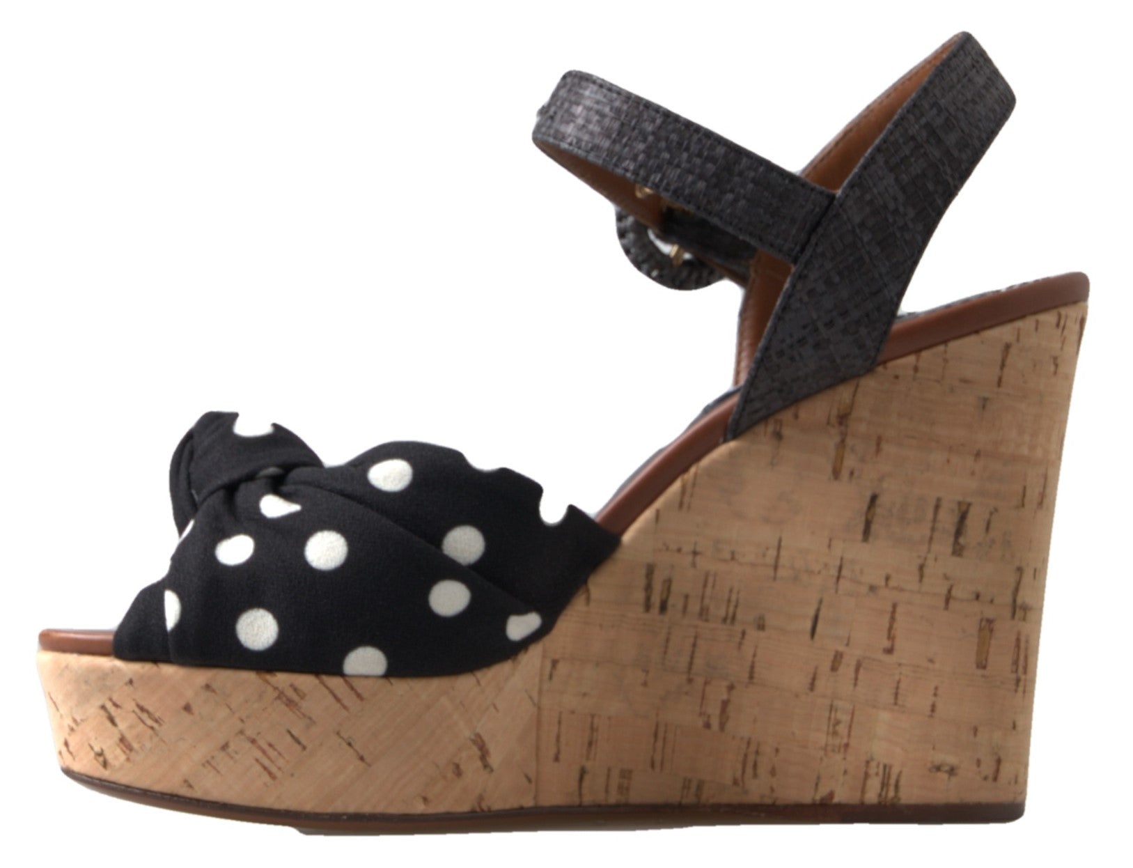Dolce & Gabbana Black  Wedges Polka Dotted Ankle Strap Shoes Sandals - Luxe Nova