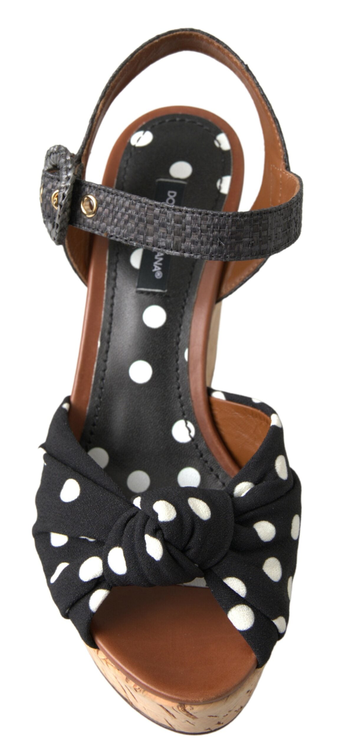 Dolce & Gabbana Black  Wedges Polka Dotted Ankle Strap Shoes Sandals - Luxe Nova