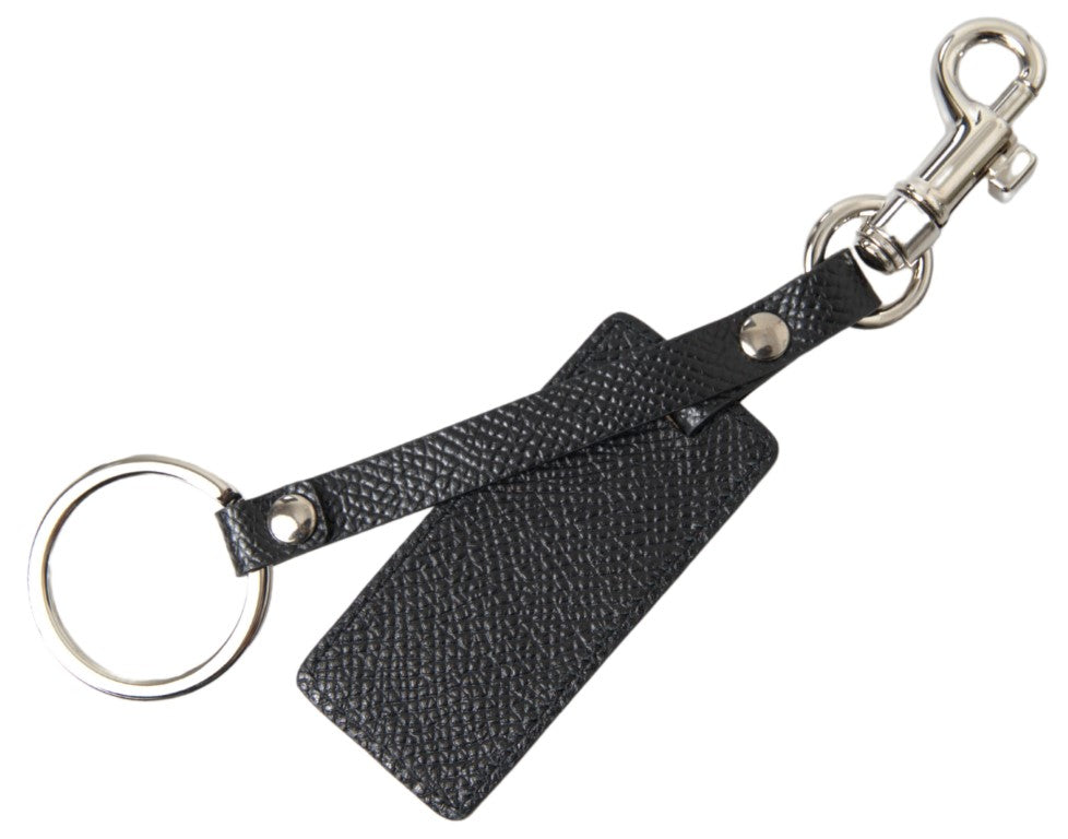 Dolce & Gabbana Black DG Logo Leather Silver Metal Keychain - Luxe Nova