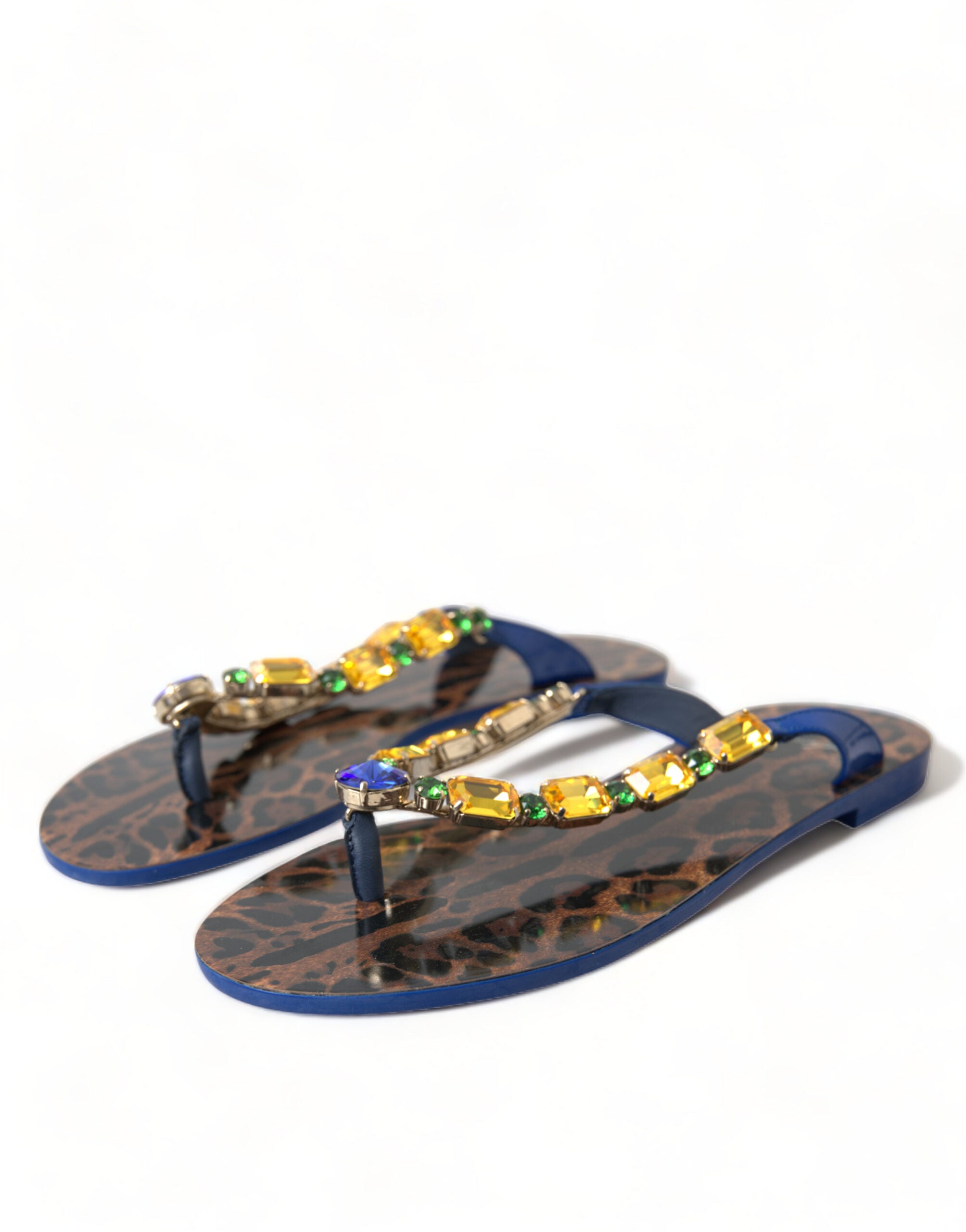 Dolce & Gabbana Blue Crystals Flats Sandals Beachwear Shoes - Luxe Nova