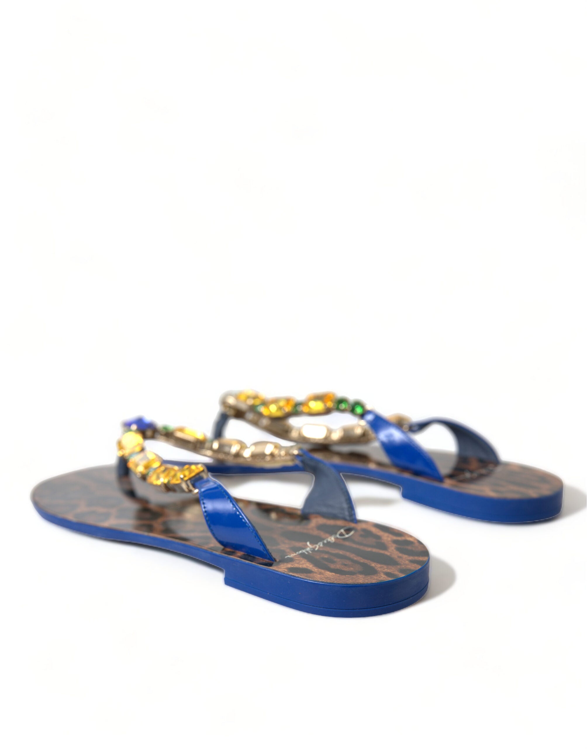 Dolce & Gabbana Blue Crystals Flats Sandals Beachwear Shoes - Luxe Nova