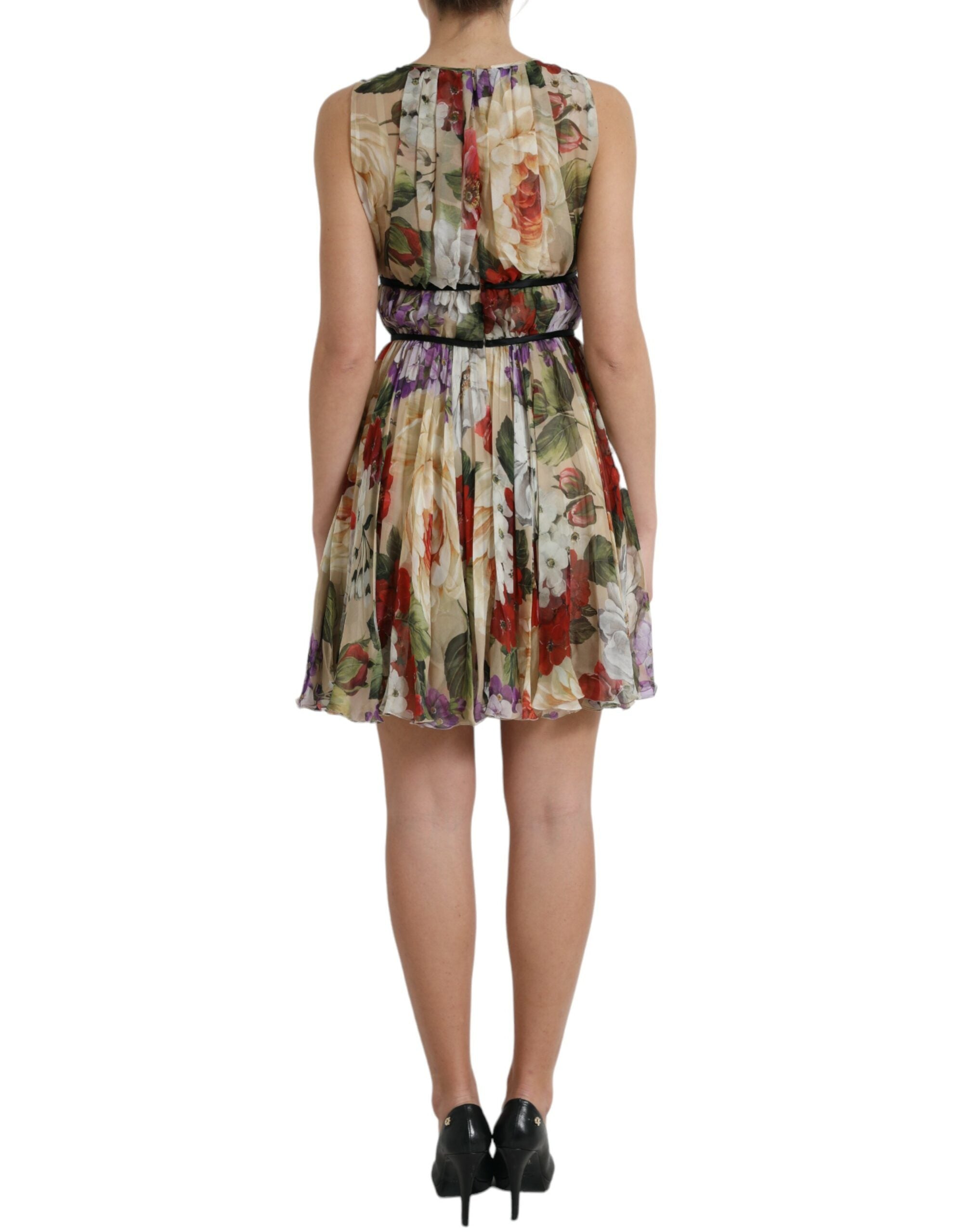 Dolce & Gabbana Beige Floral Sleeveless A-line Mini Dress - Luxe Nova