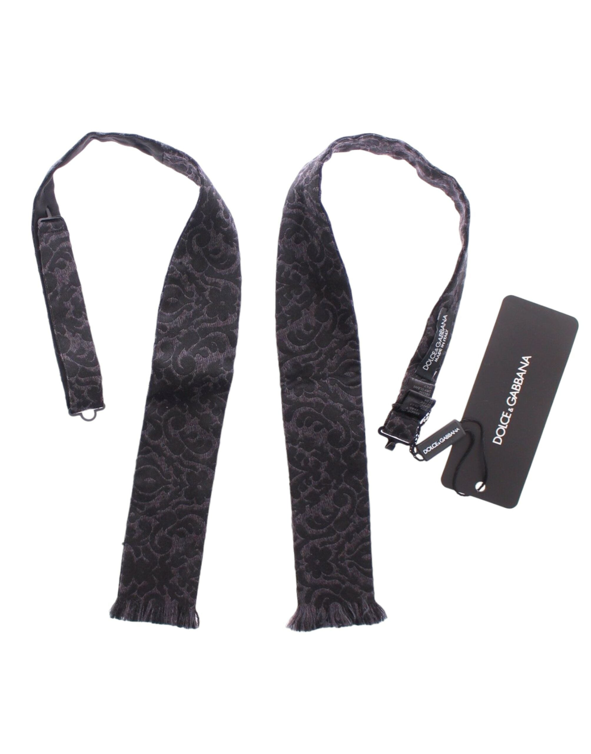 Dolce & Gabbana Gray Black Wool Bow Tie - Luxe Nova