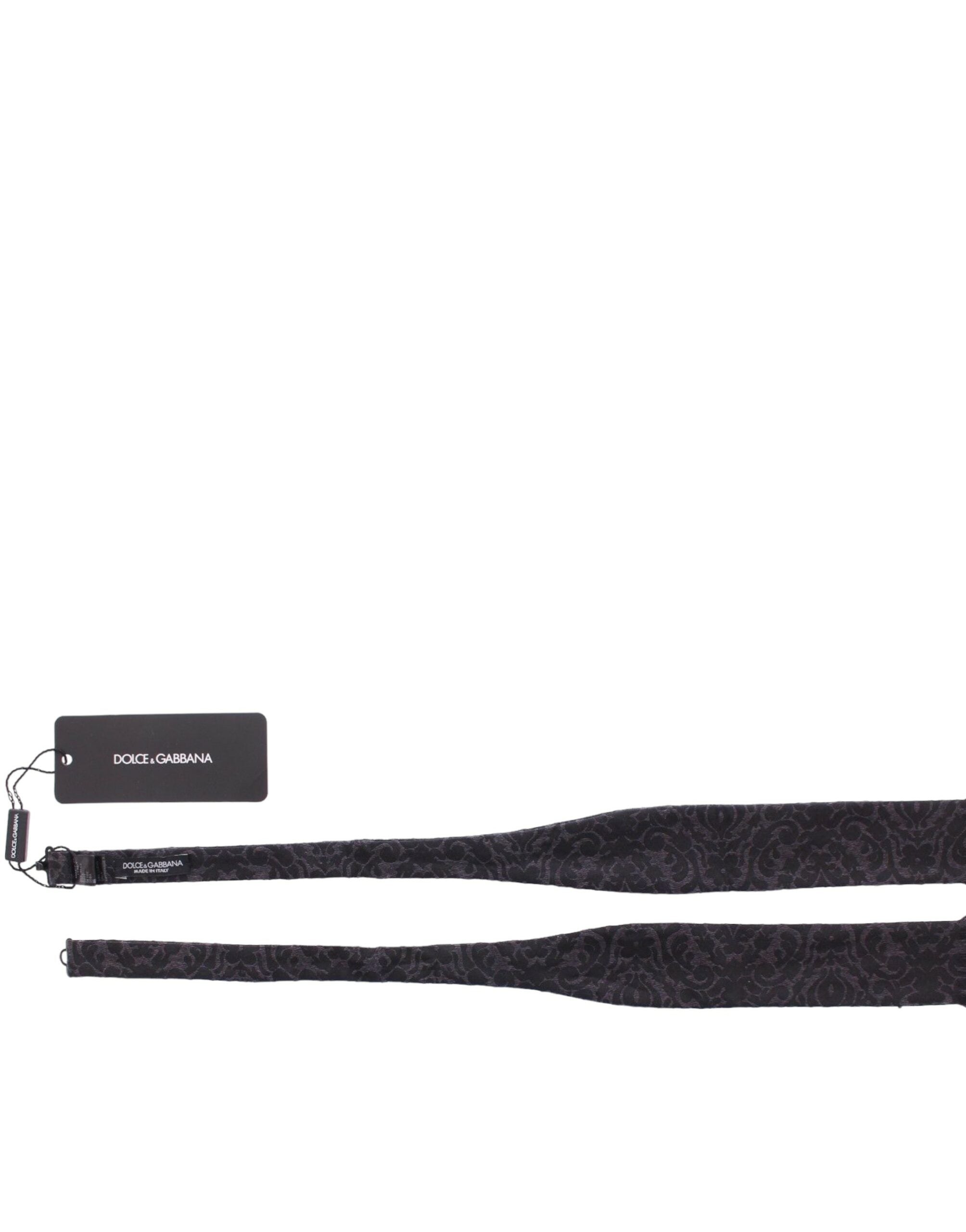 Dolce & Gabbana Gray Black Wool Bow Tie - Luxe Nova