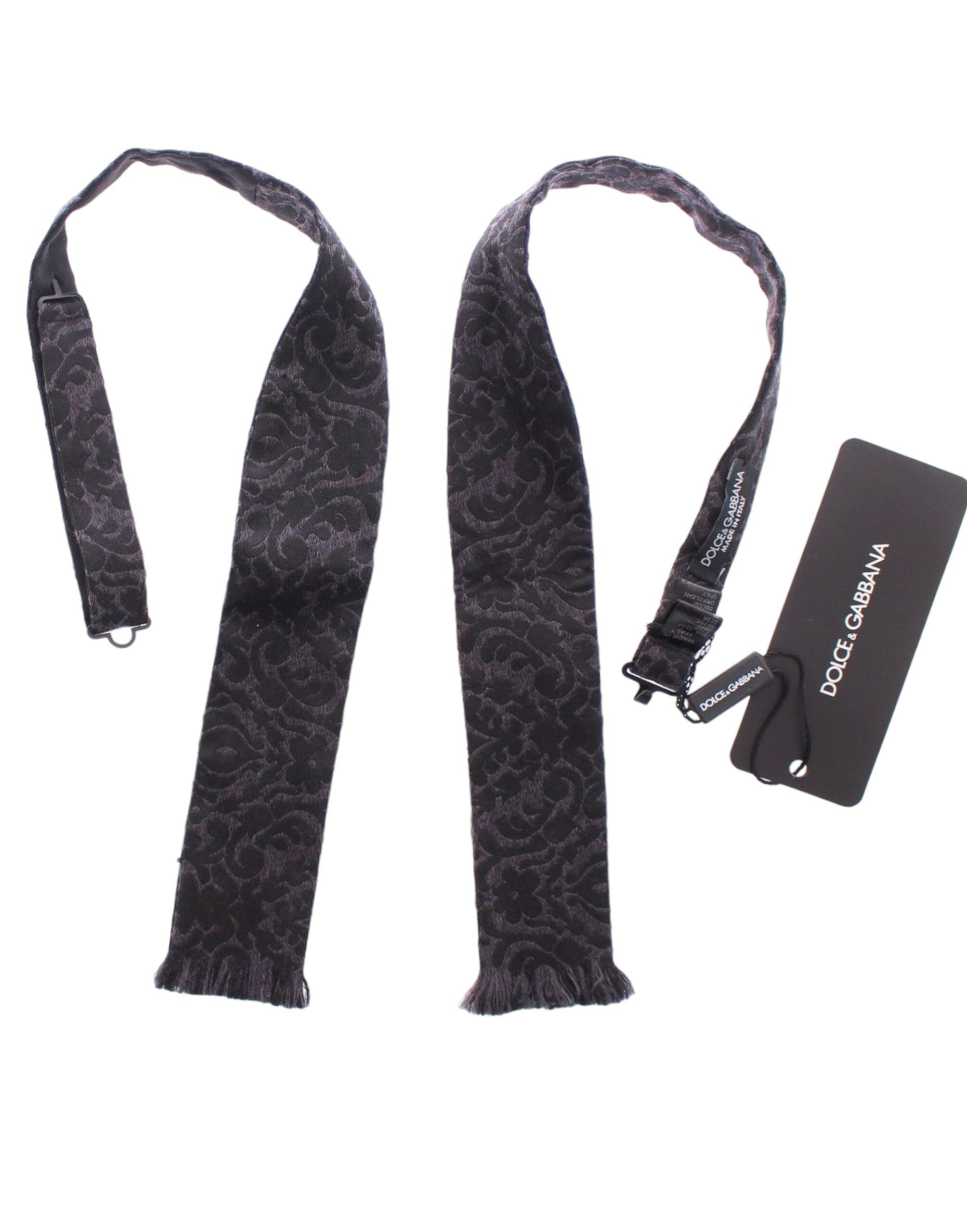 Dolce & Gabbana Gray Black Wool Silk Bow Tie - Luxe Nova