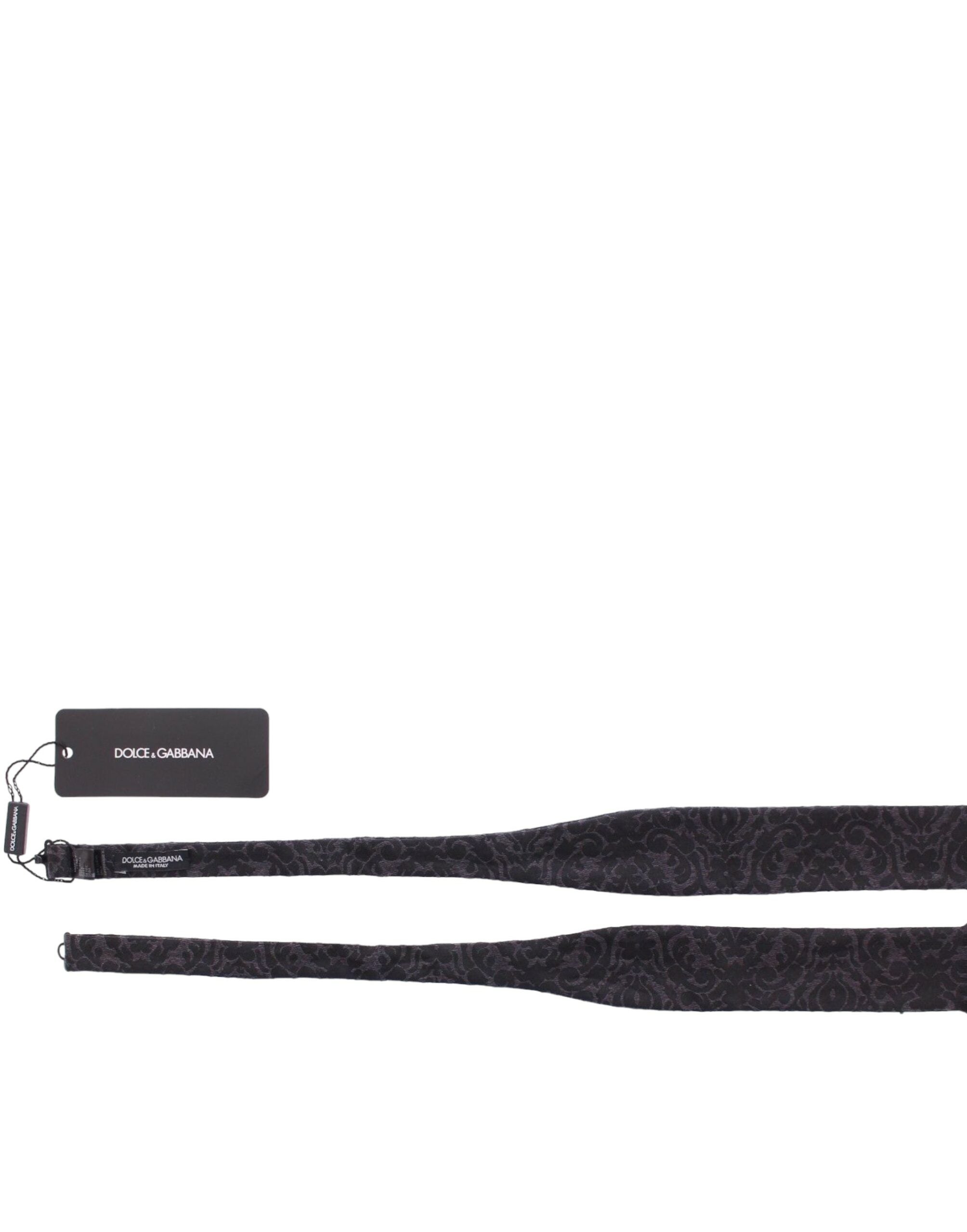 Dolce & Gabbana Gray Black Wool Silk Bow Tie - Luxe Nova