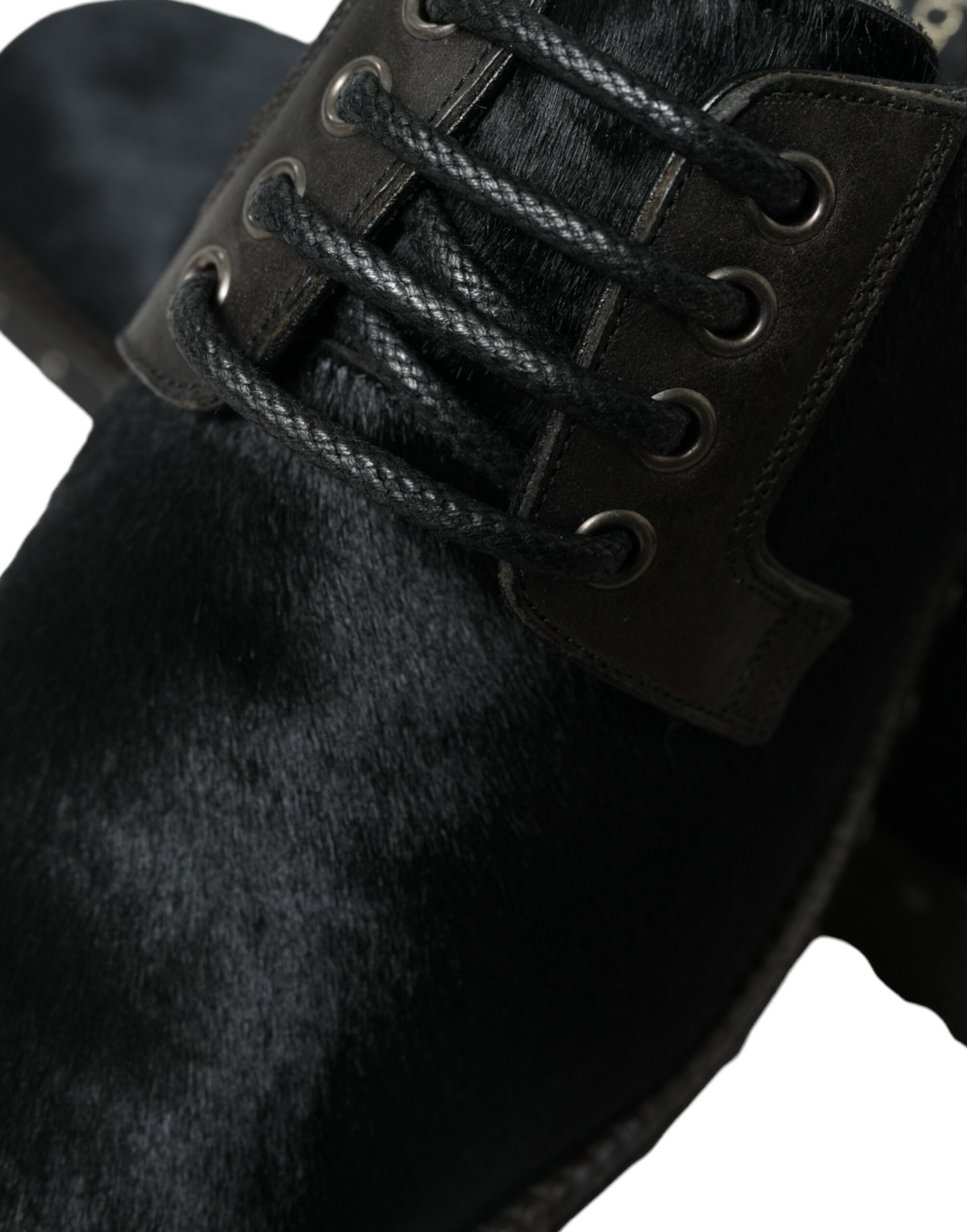 Dolce & Gabbana Black Stable Fur Derby SAN PIETRO Dress Shoes