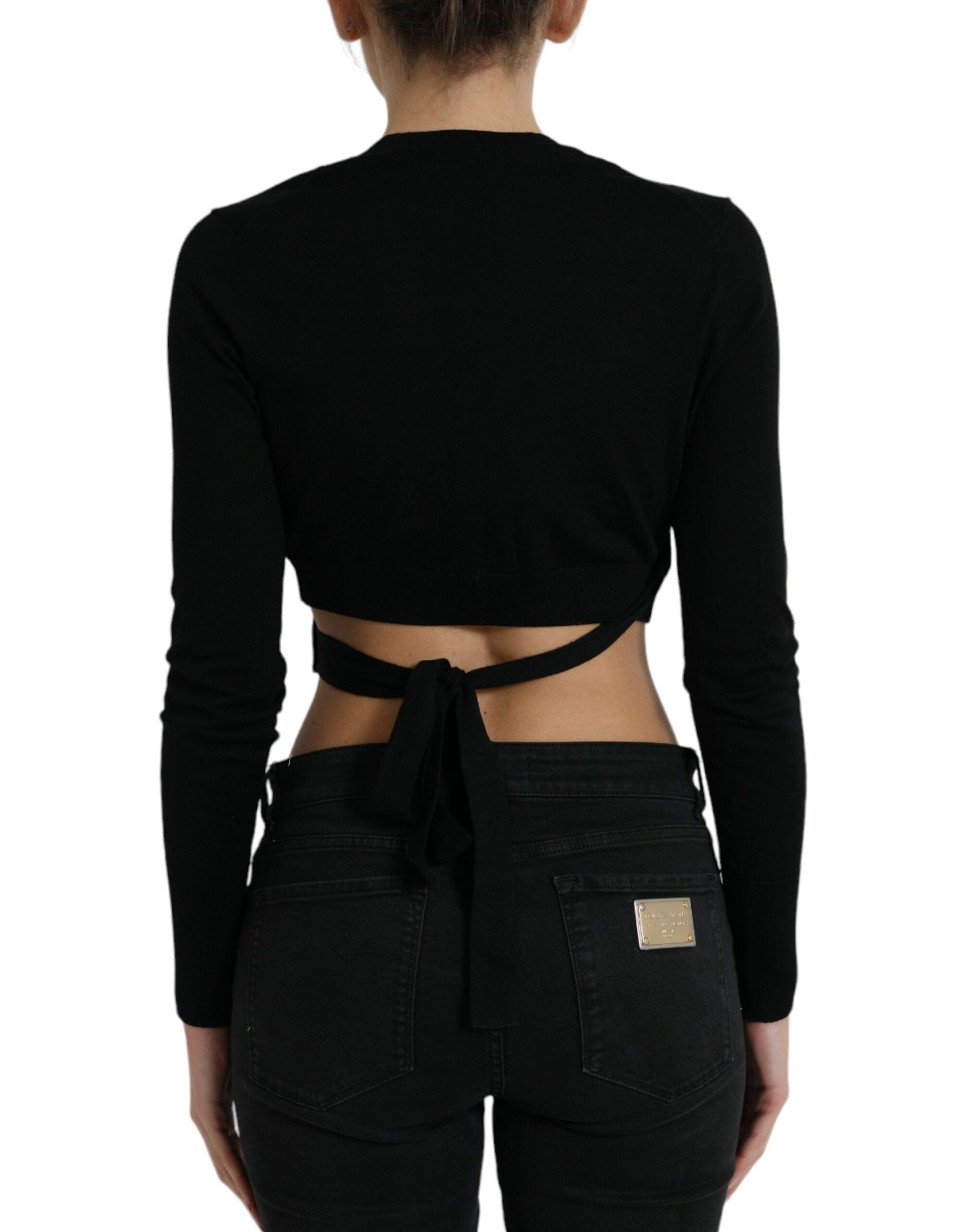 Dolce & Gabbana Black Wool V-neck Crossed Cardigan Sweater - Luxe Nova