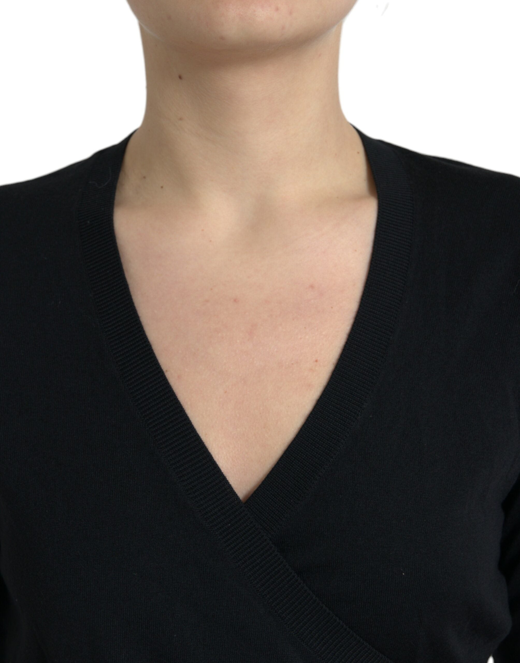 Dolce & Gabbana Black Wool V-neck Crossed Cardigan Sweater - Luxe Nova