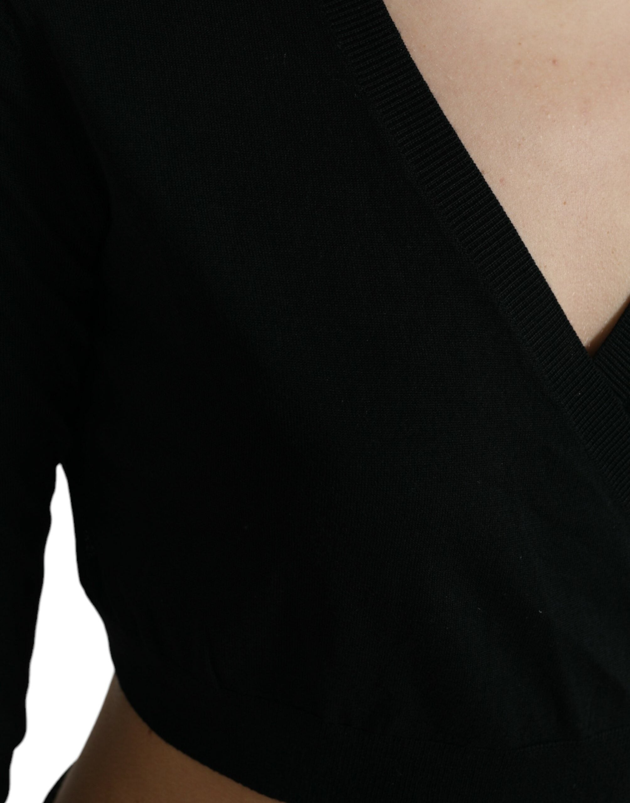 Dolce & Gabbana Black Wool V-neck Crossed Cardigan Sweater - Luxe Nova
