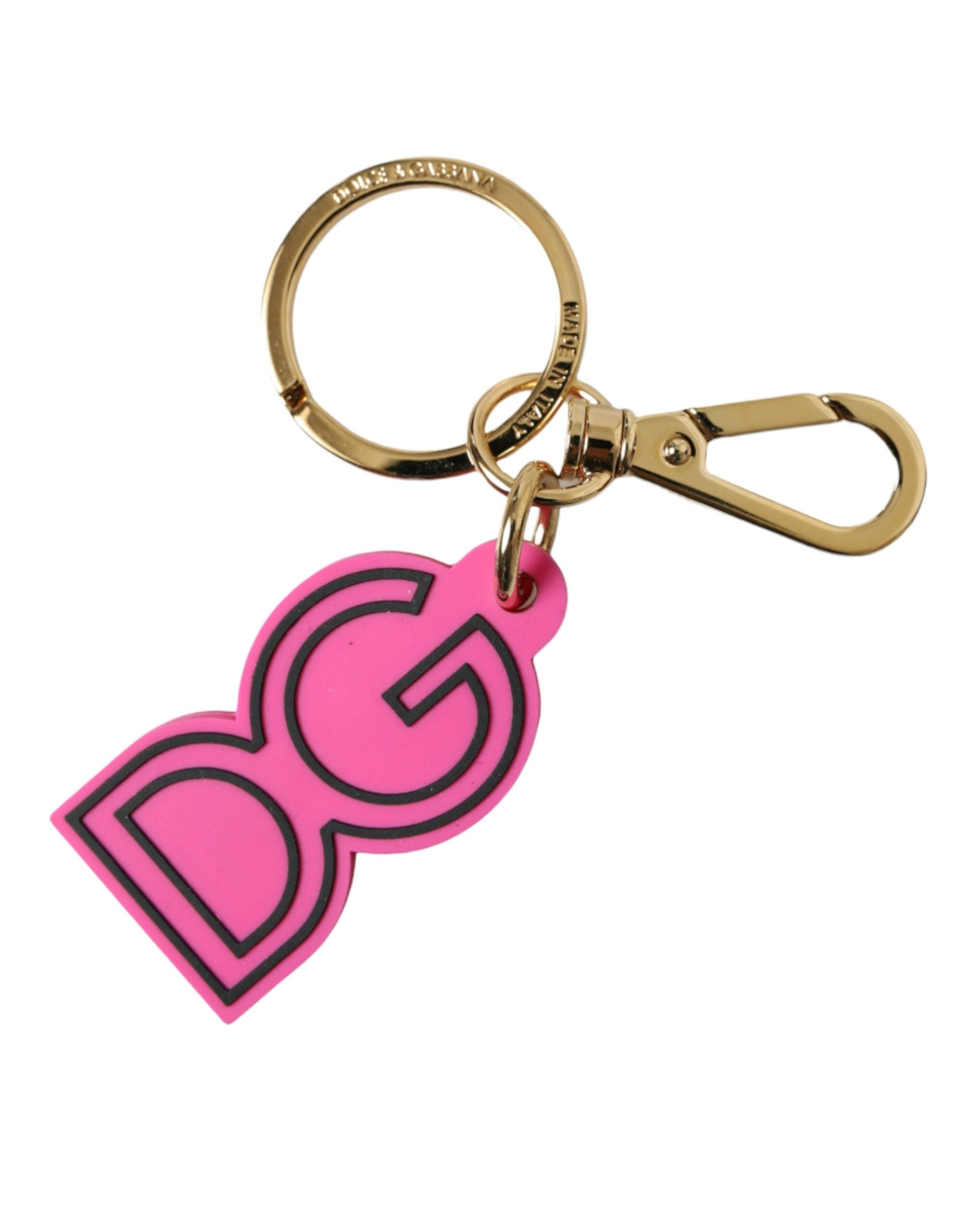 Dolce & Gabbana Pink Rubber Gold Tone Metal DG Logo Keyring Keychain - Luxe Nova