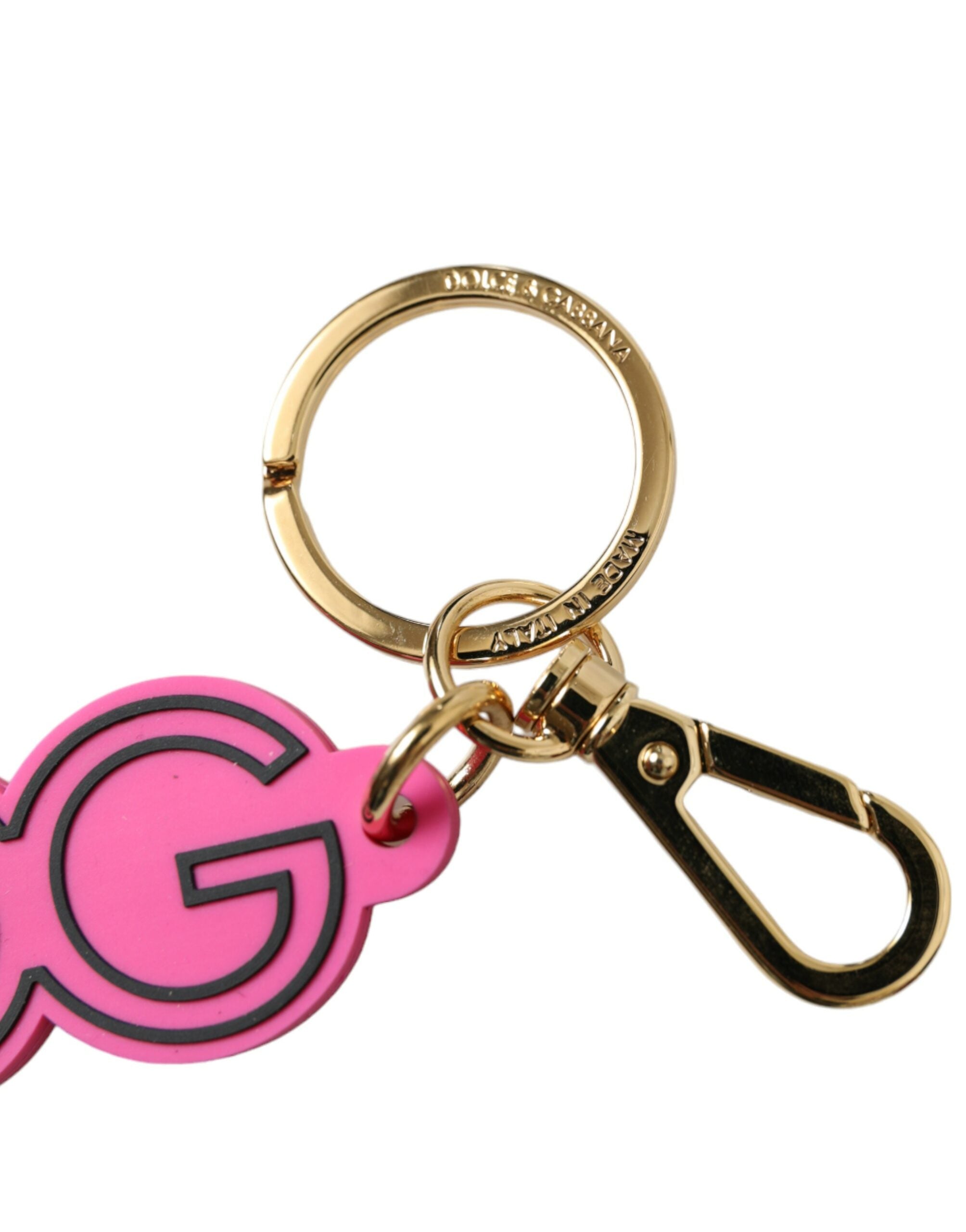 Dolce & Gabbana Pink Rubber Gold Tone Metal DG Logo Keyring Keychain - Luxe Nova