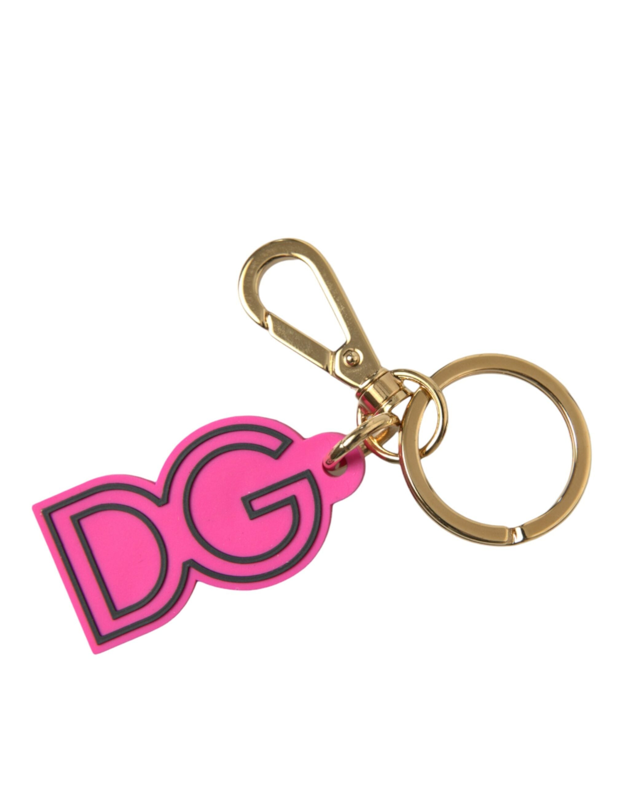 Dolce & Gabbana Pink Rubber Gold Tone Metal DG Logo Keyring Keychain - Luxe Nova