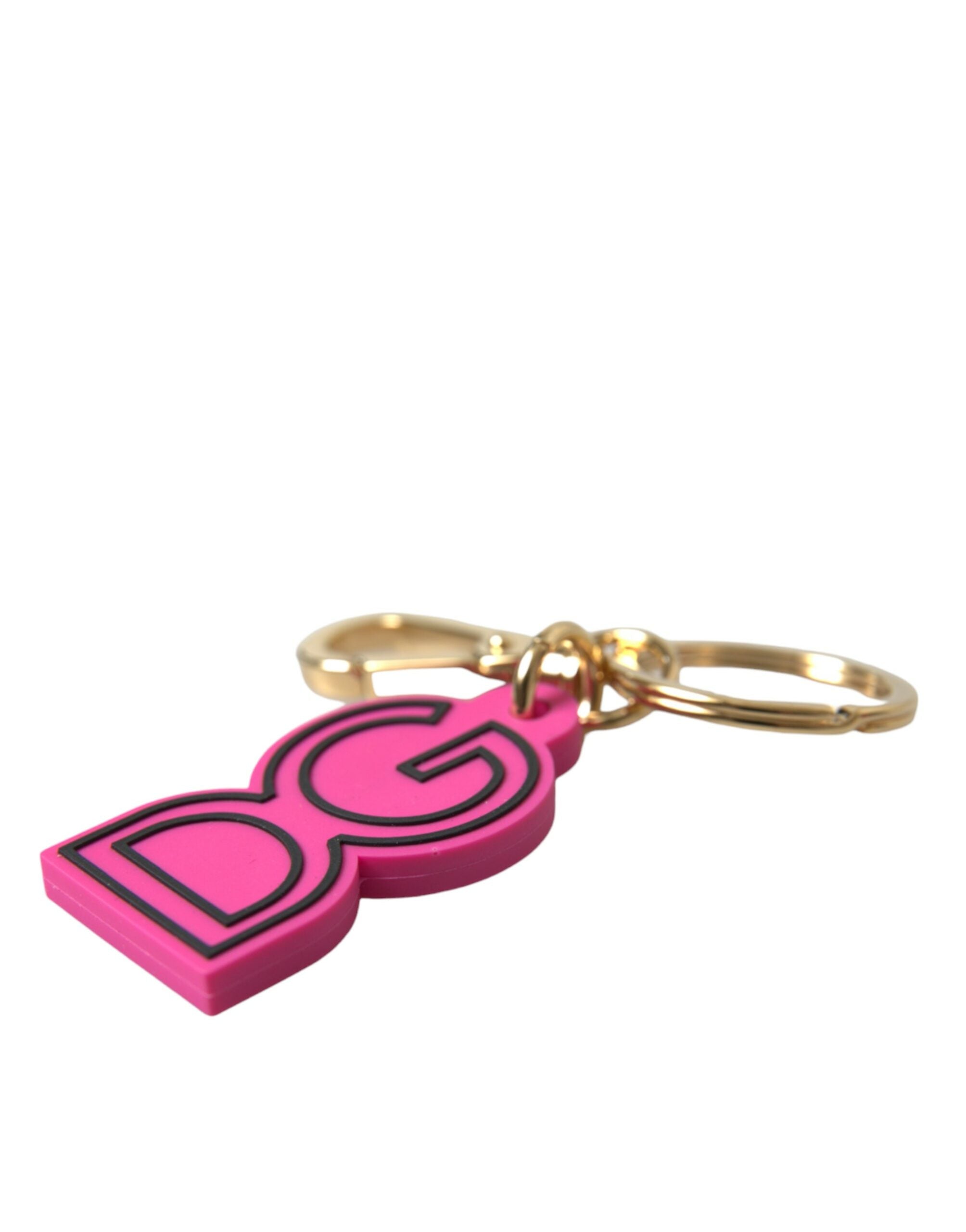 Dolce & Gabbana Pink Rubber Gold Tone Metal DG Logo Keyring Keychain - Luxe Nova