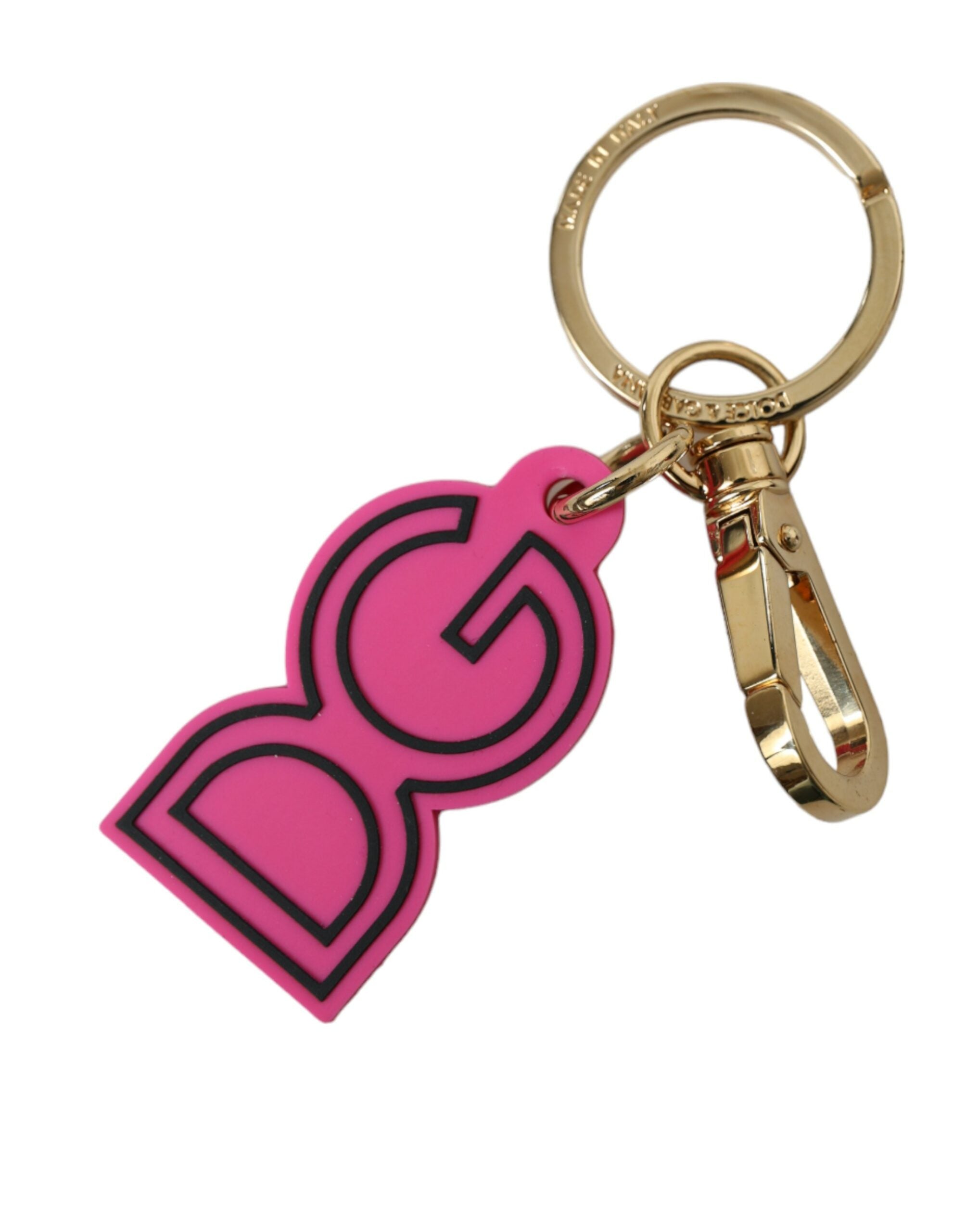 Dolce & Gabbana Pink Rubber Gold Tone Metal DG Logo Keyring Keychain - Luxe Nova