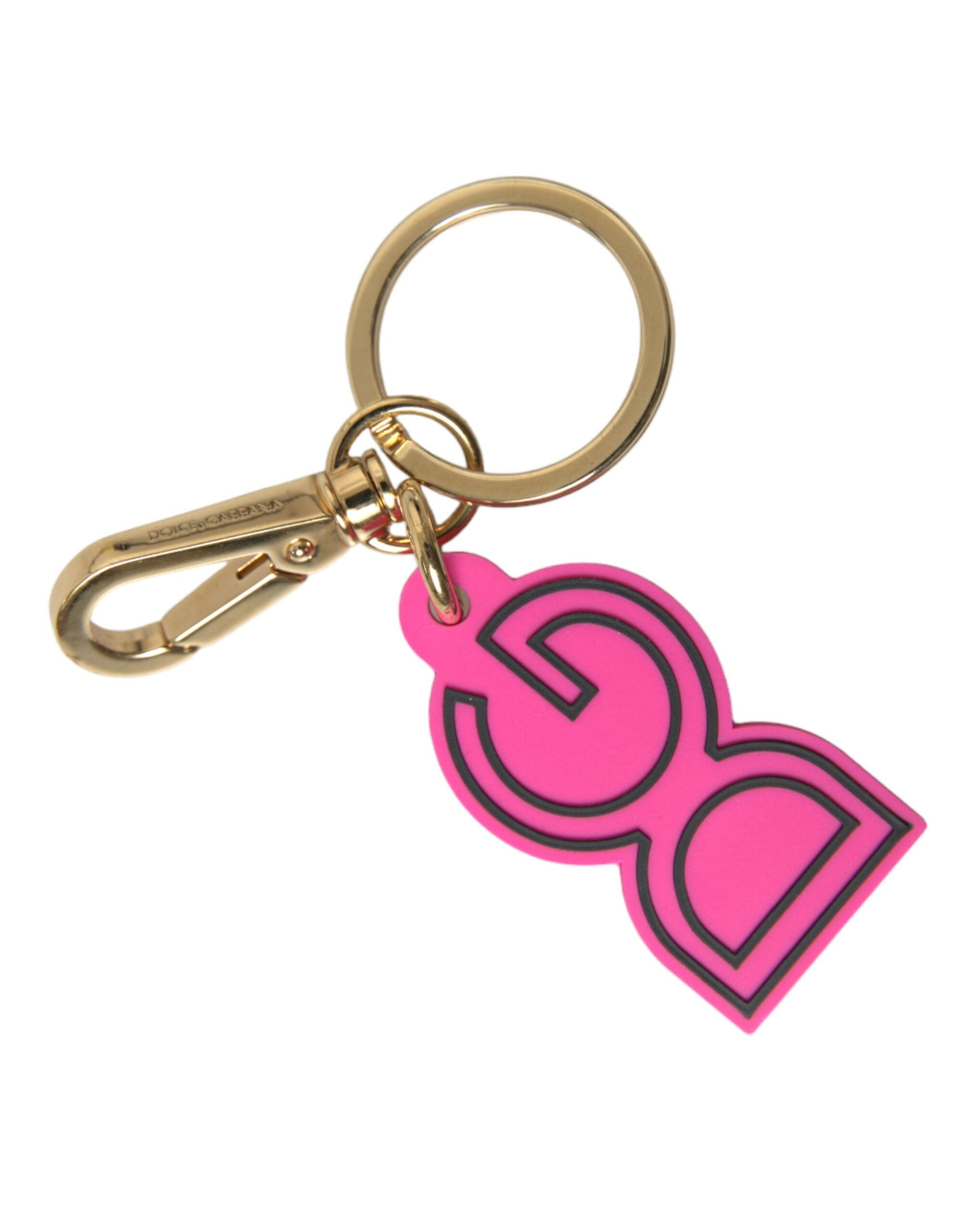 Dolce & Gabbana Pink Rubber Gold Tone Metal DG Logo Keyring Keychain - Luxe Nova