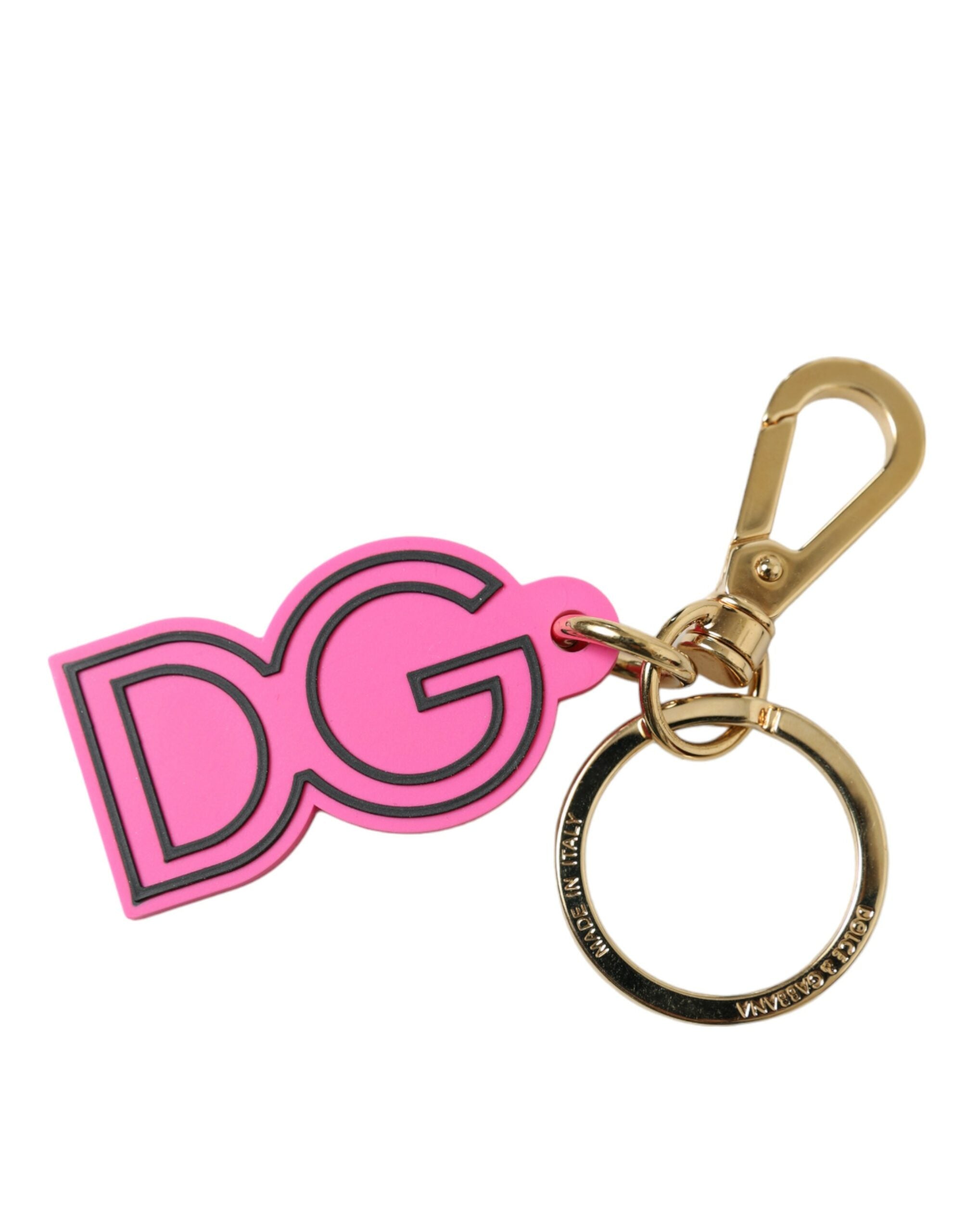 Dolce & Gabbana Pink Rubber Gold Tone Metal DG Logo Keyring Keychain - Luxe Nova