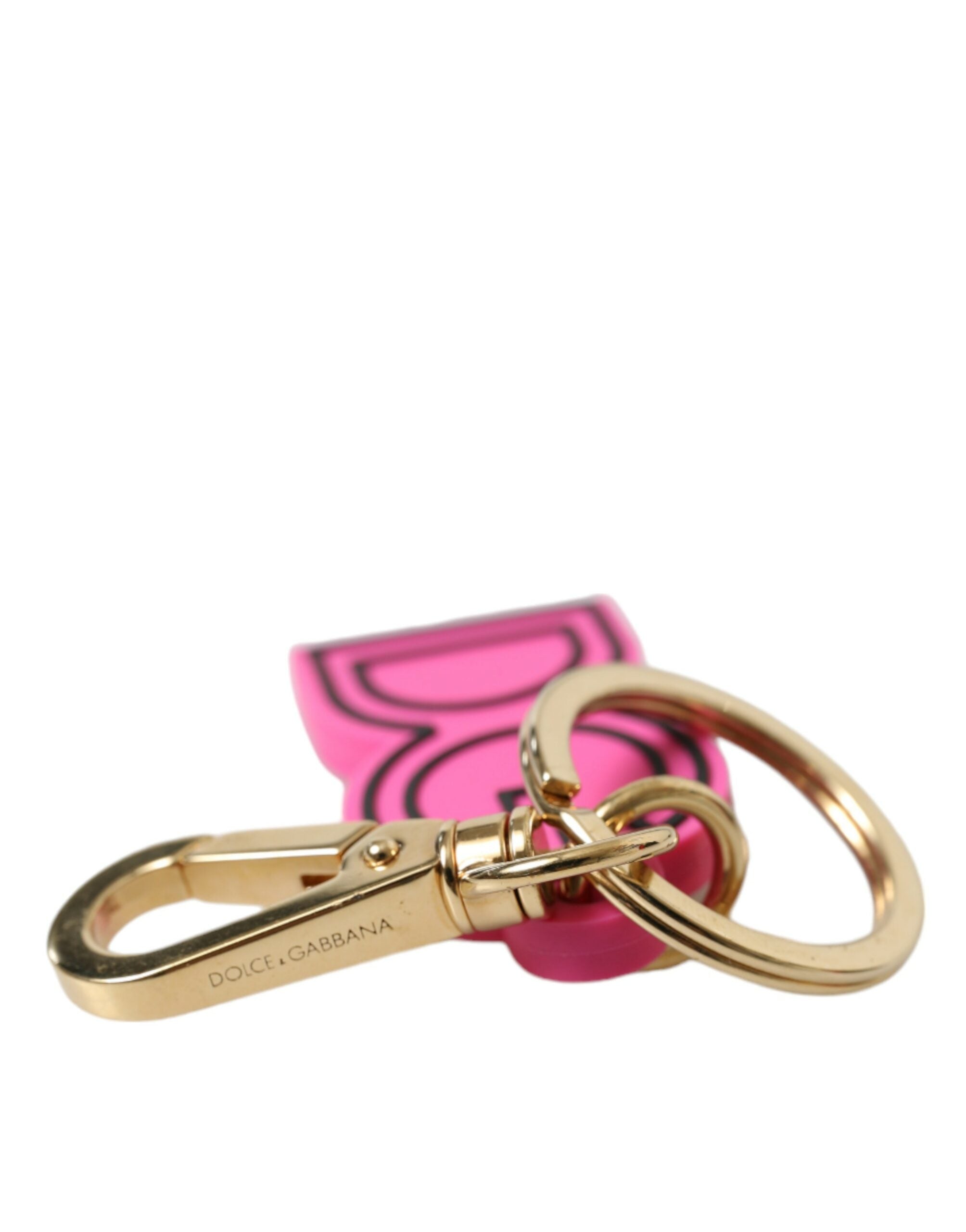 Dolce & Gabbana Pink Rubber Gold Tone Metal DG Logo Keyring Keychain - Luxe Nova