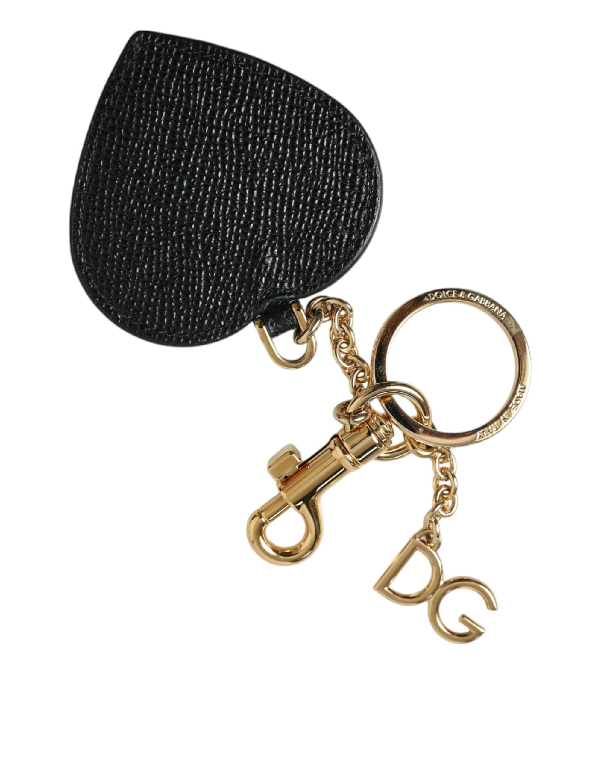 Dolce & Gabbana Pink Black Heart Leather Gold Tone Brass Keyring Keychain - Luxe Nova