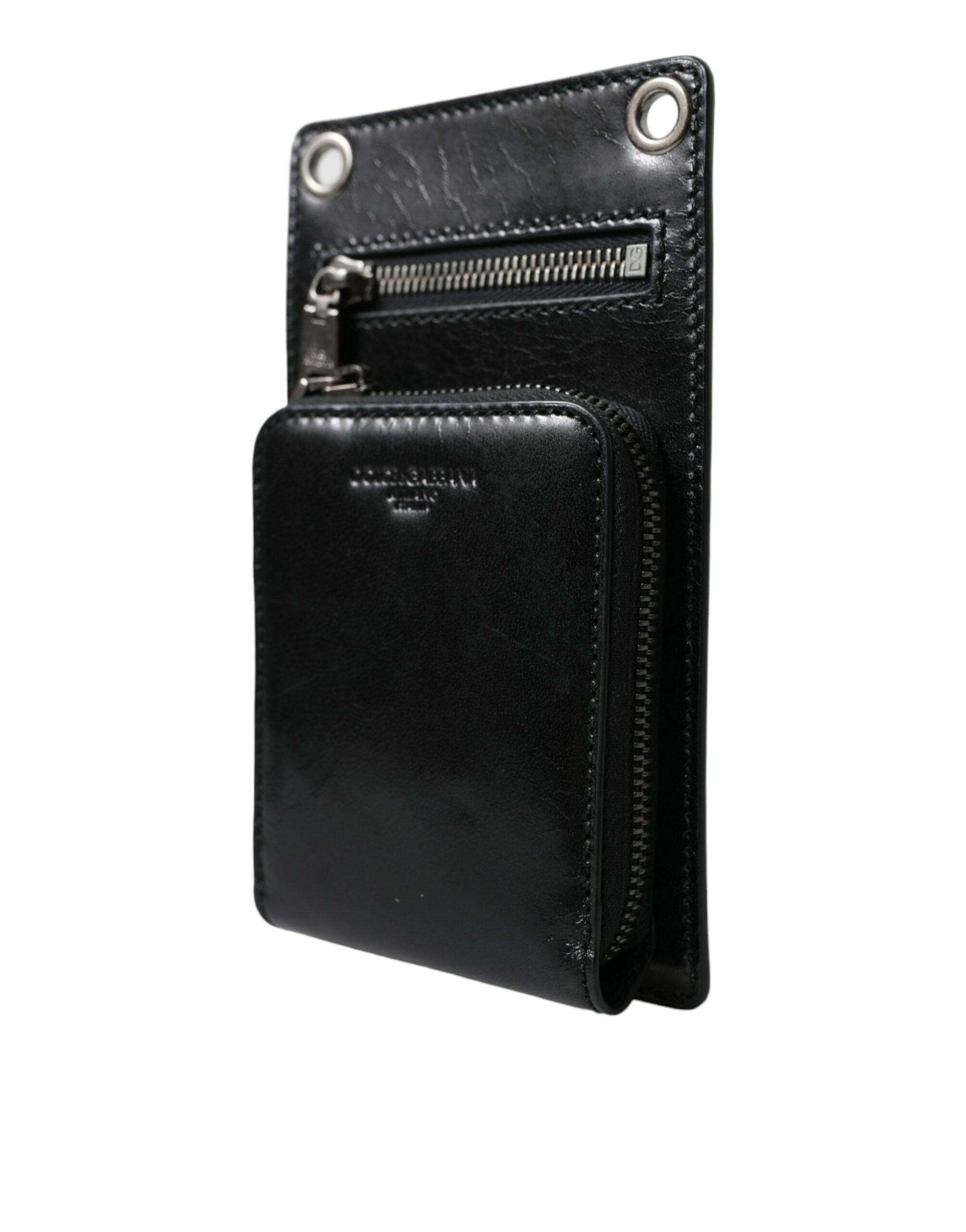 Dolce & Gabbana Wallet Black Horse Leather Zip Logo Cross Body Phone Slot - Luxe Nova