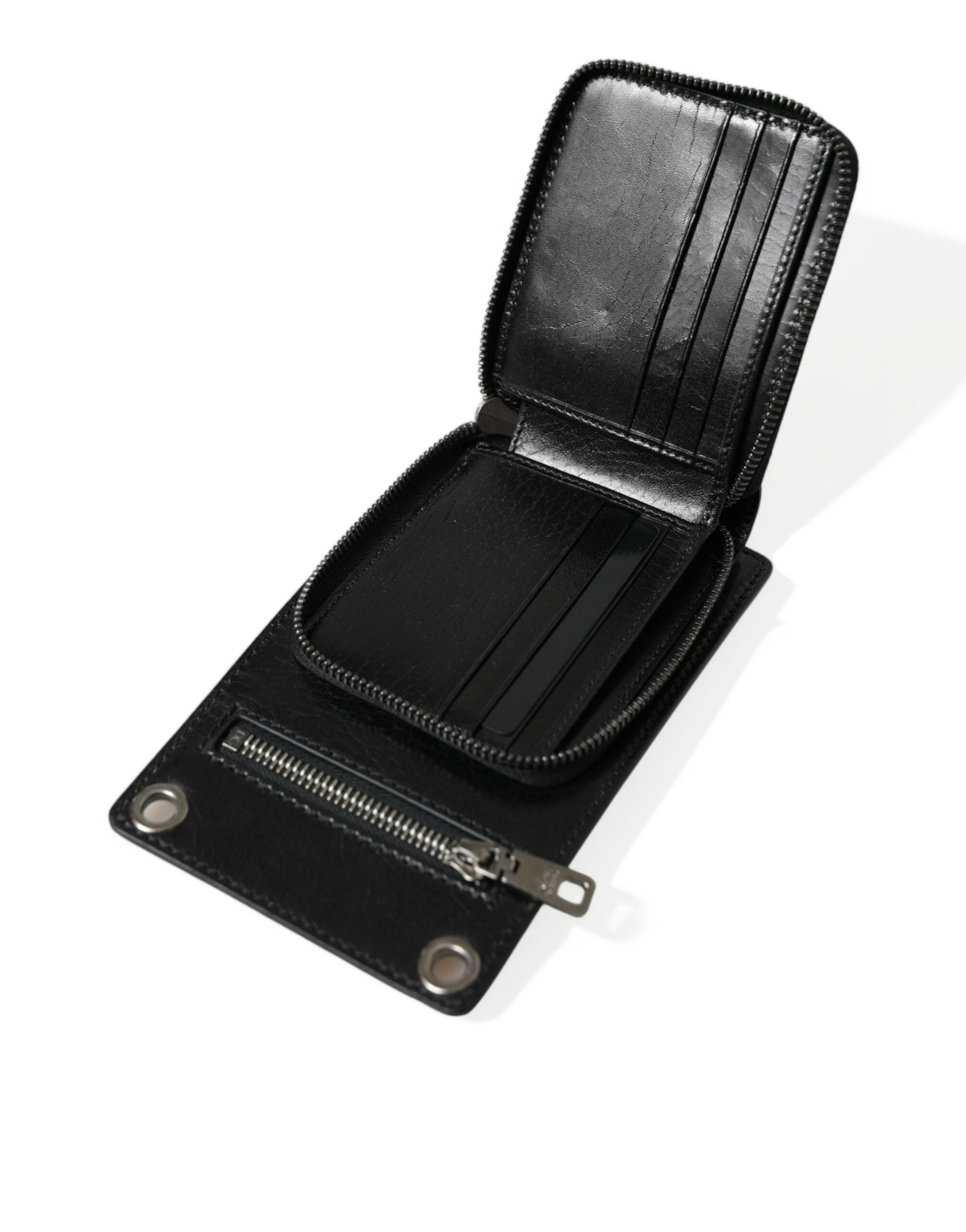 Dolce & Gabbana Wallet Black Horse Leather Zip Logo Cross Body Phone Slot - Luxe Nova