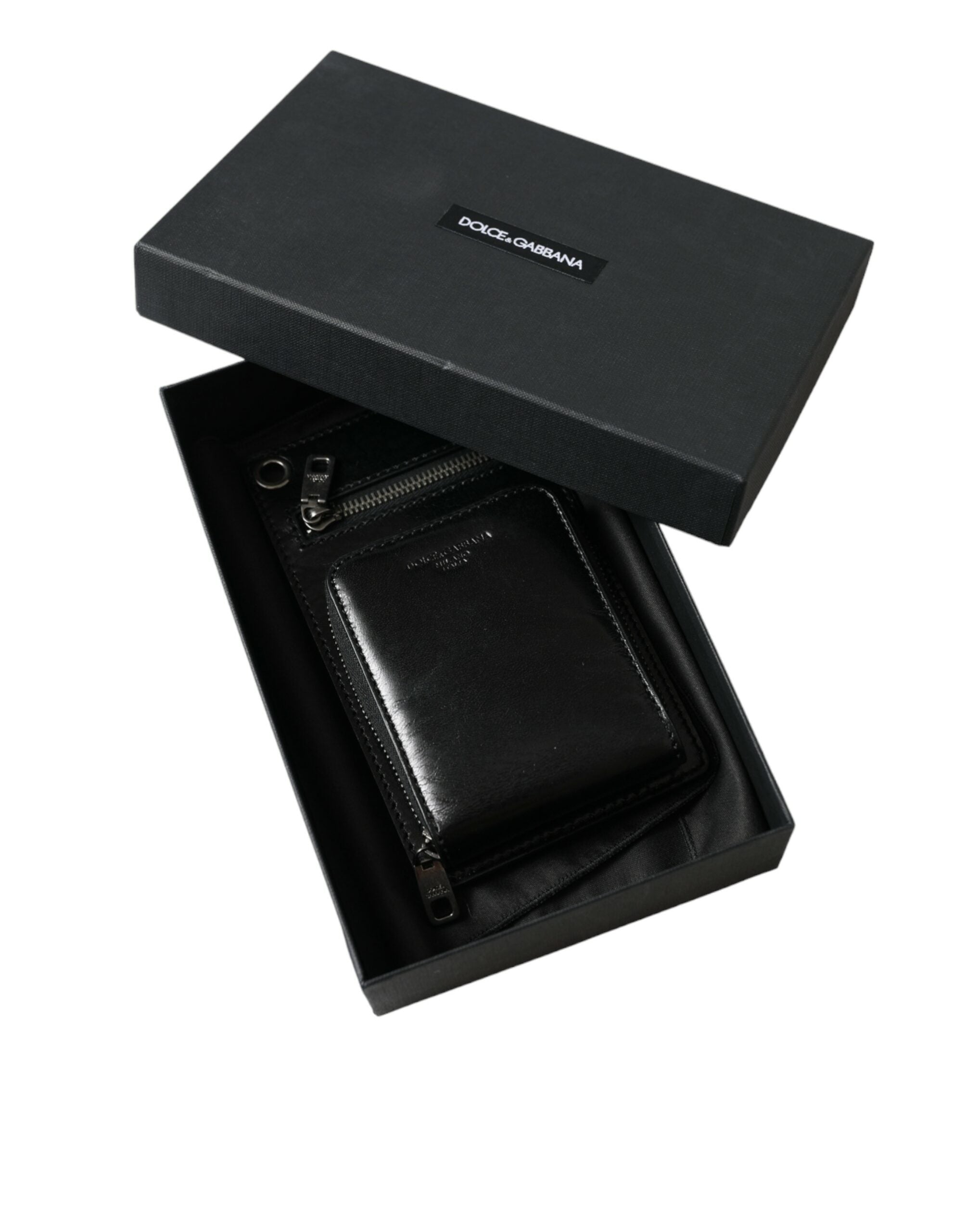 Dolce & Gabbana Wallet Black Horse Leather Zip Logo Cross Body Phone Slot - Luxe Nova