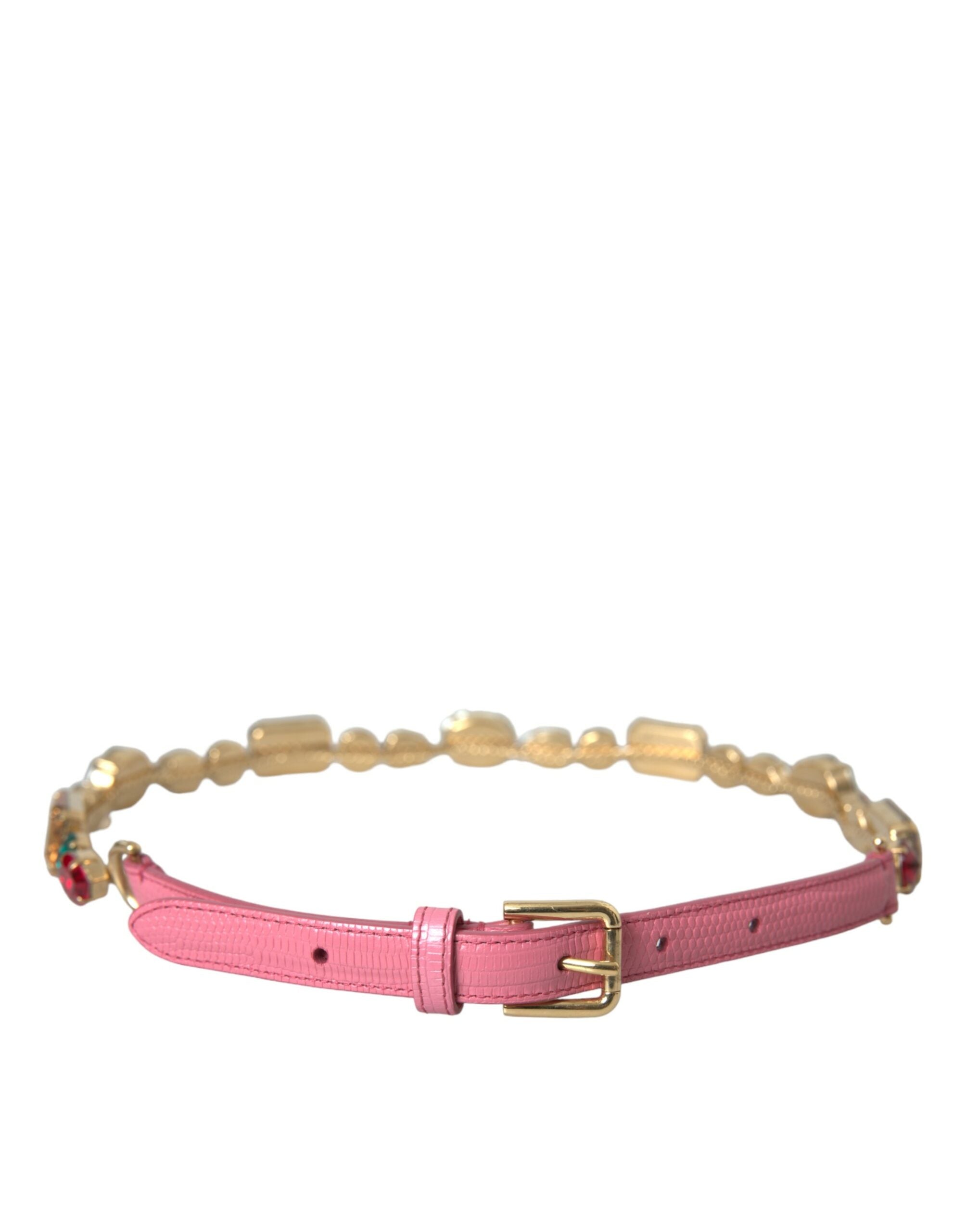 Dolce & Gabbana Pink Leather Crystal Chain Embellished Belt - Luxe Nova