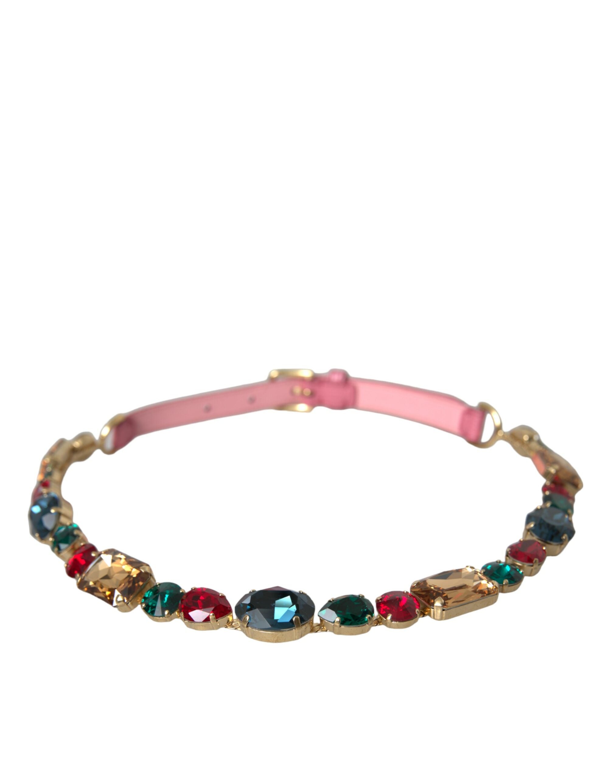 Dolce & Gabbana Pink Leather Crystal Chain Embellished Belt - Luxe Nova