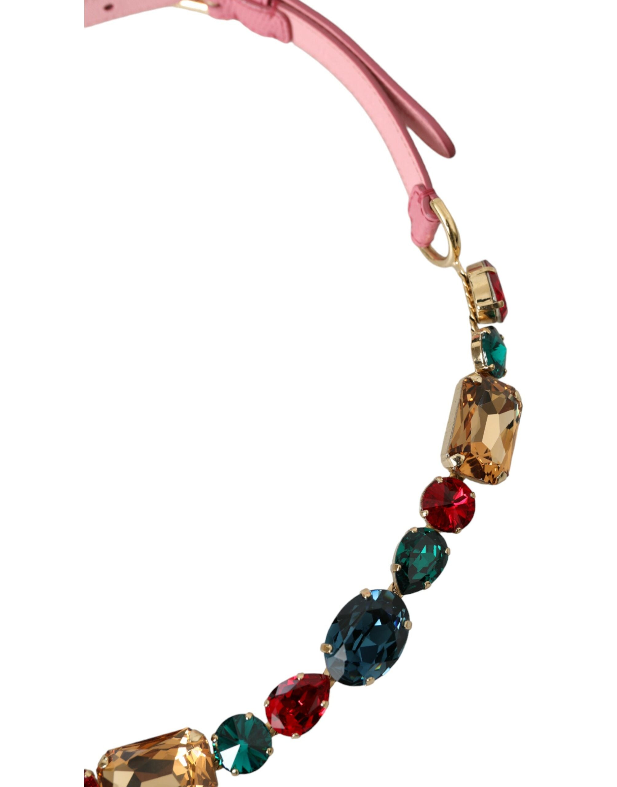 Dolce & Gabbana Pink Leather Crystal Chain Embellished Belt - Luxe Nova