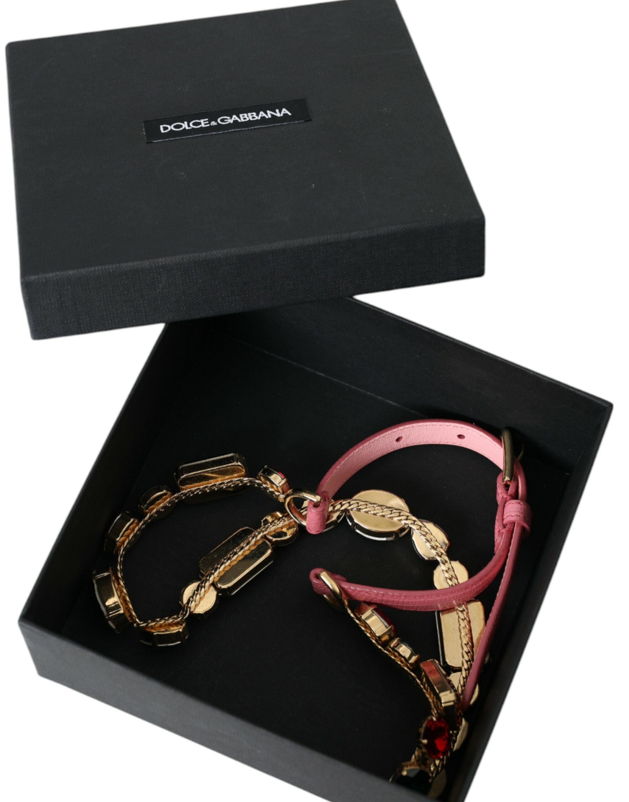 Dolce & Gabbana Pink Leather Crystal Chain Embellished Belt - Luxe Nova