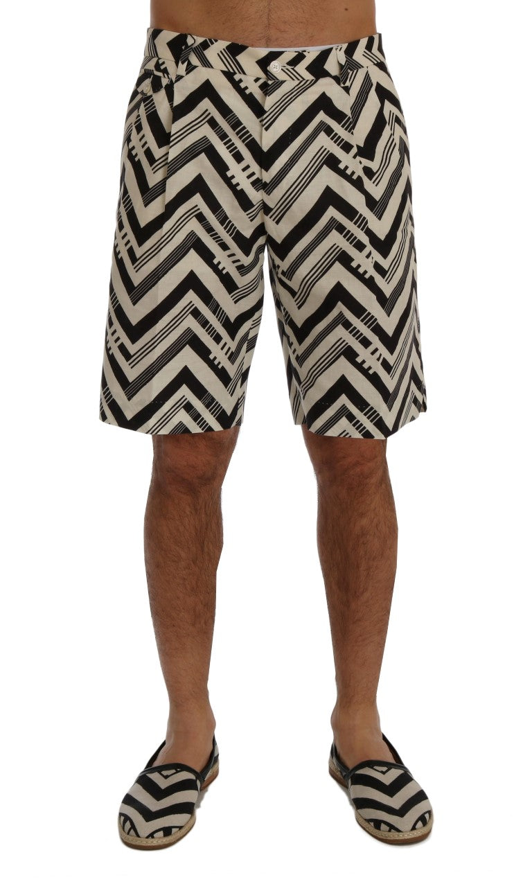 Dolce & Gabbana White Black Striped Cotton Linen Shorts - Luxe Nova