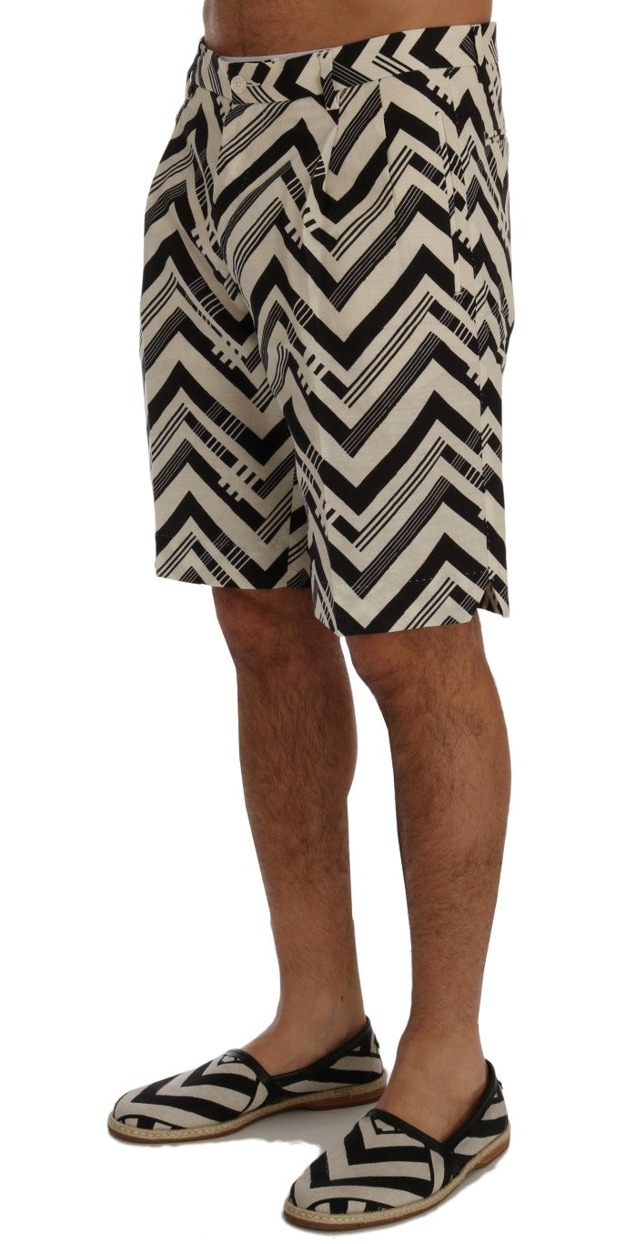 Dolce & Gabbana White Black Striped Cotton Linen Shorts - Luxe Nova